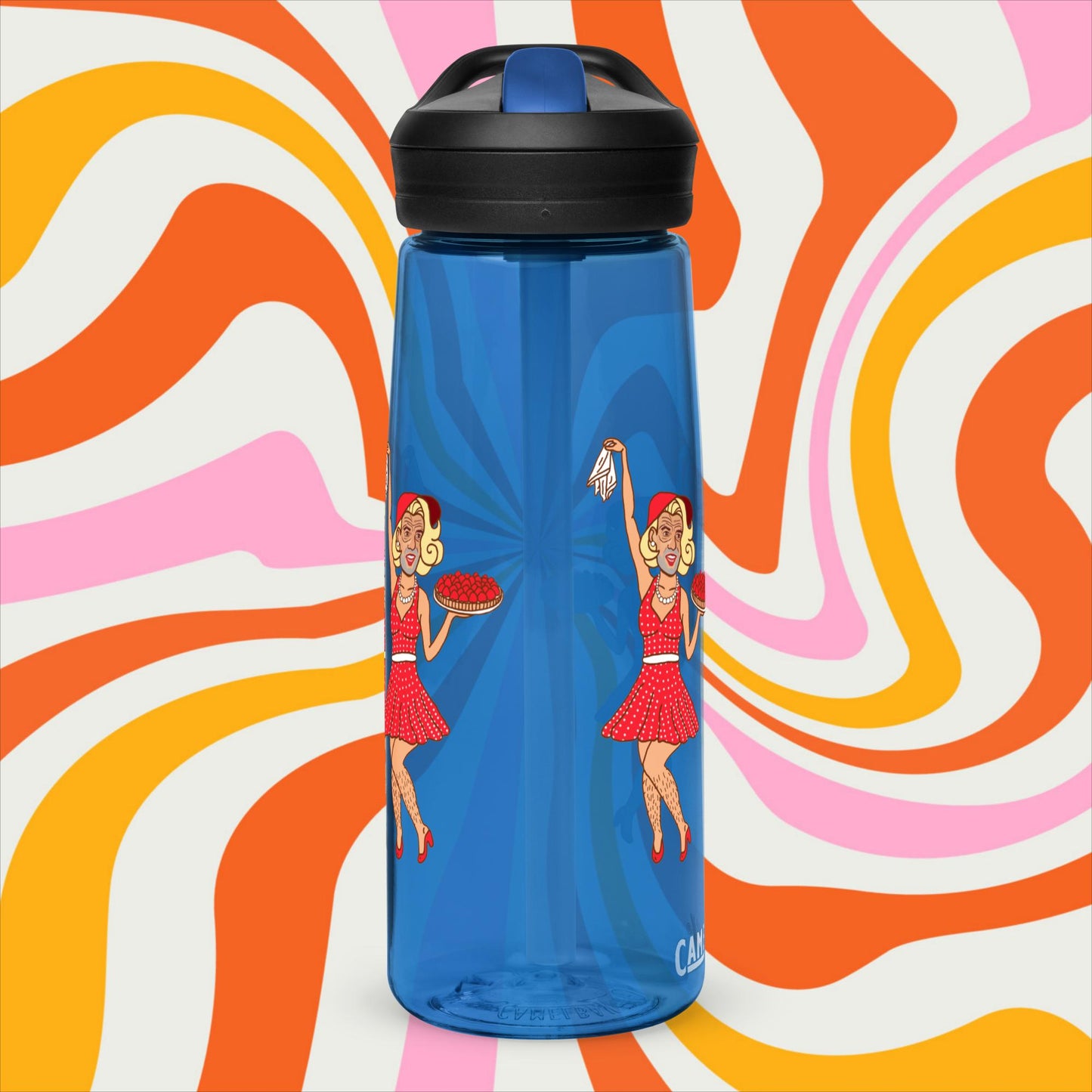 Thinnn Boy Bake Club The Fighter and The Kid TFATK Podcast Comedy 60s retro housewife Bryan Callen Sports water bottle Oxford Blue 25 oz Water Bottles Bryan Callen Podcasts Stand-up Comedy The Fighter and The Kid (TFATK) Thinnn Boy Bake Club Next Cult Brand