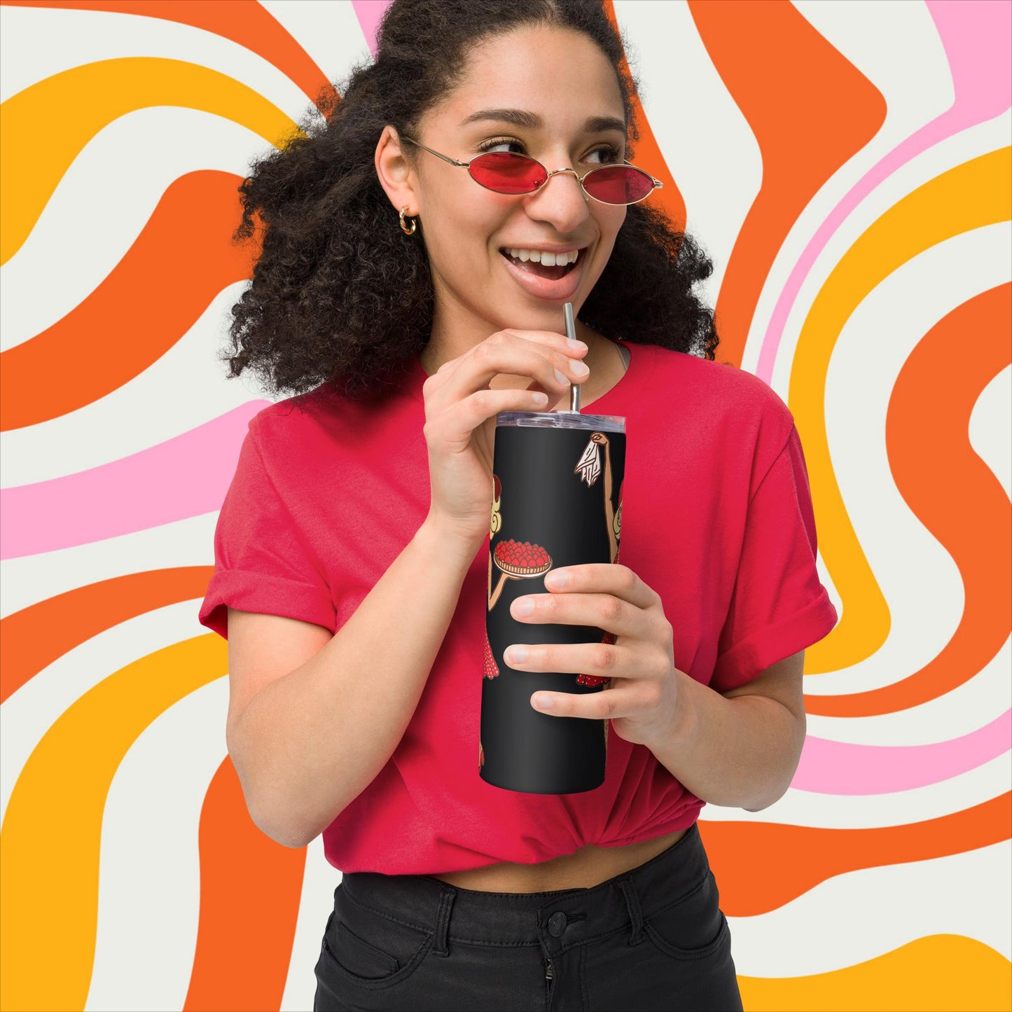 Thinnn Boy Bake Club The Fighter and The Kid TFATK Podcast Comedy 60s retro housewife Bryan Callen Stainless steel tumbler Black 20 oz Tumblers Bryan Callen Podcasts Stand-up Comedy The Fighter and The Kid (TFATK) Thinnn Boy Bake Club Next Cult Brand