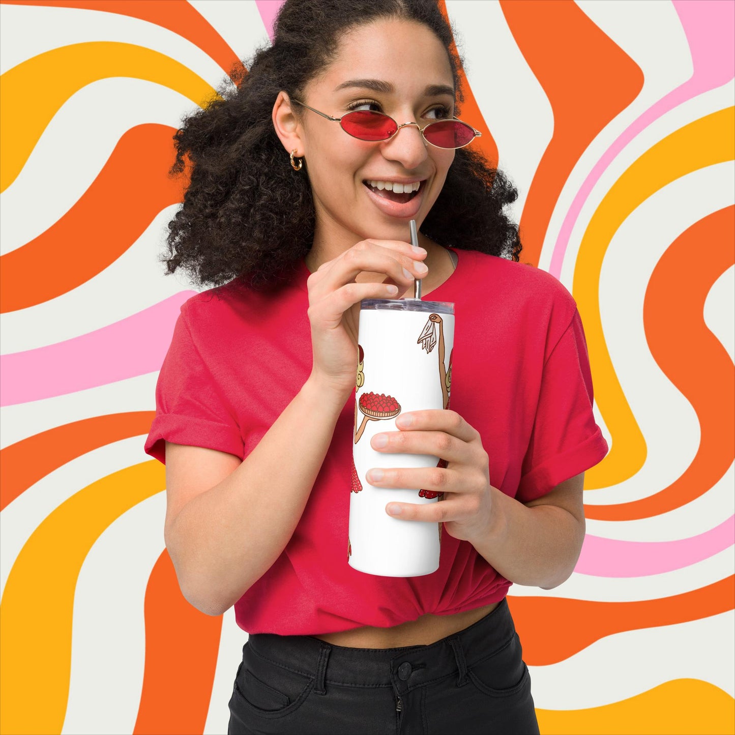 Thinnn Boy Bake Club The Fighter and The Kid TFATK Podcast Comedy 60s retro housewife Bryan Callen Stainless steel tumbler White 20 oz Tumblers Bryan Callen Podcasts Stand-up Comedy The Fighter and The Kid (TFATK) Thinnn Boy Bake Club Next Cult Brand