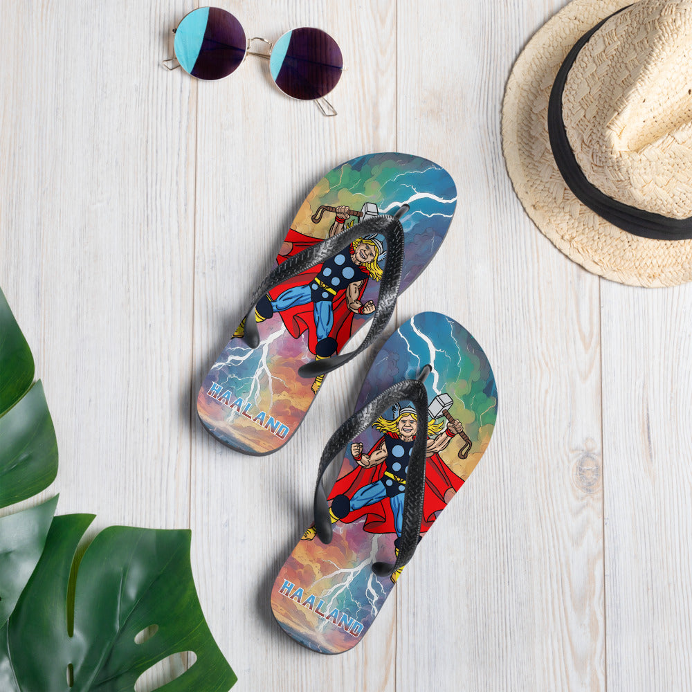 Erling Haaland Thor Avenger Manchester City Funny Football/ Soccer Meme Flip-Flops L Flip Flops Erling Haaland Football Manchester City Thor Next Cult Brand