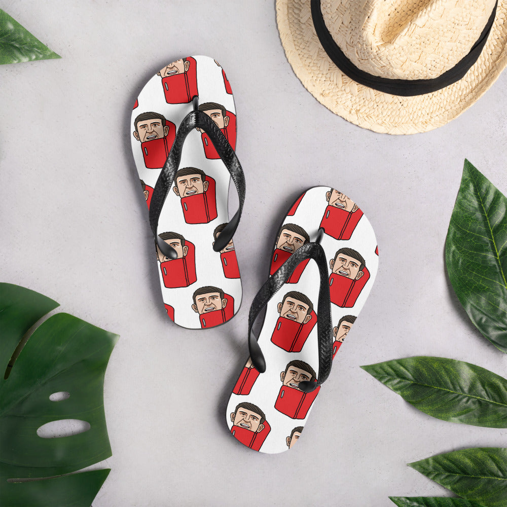 Harry ''The Fridge'' Maguire Manchester United funny football/ soccer meme Flip-Flops white Flip Flops Football Harry Maguire Manchester United The Fridge Next Cult Brand