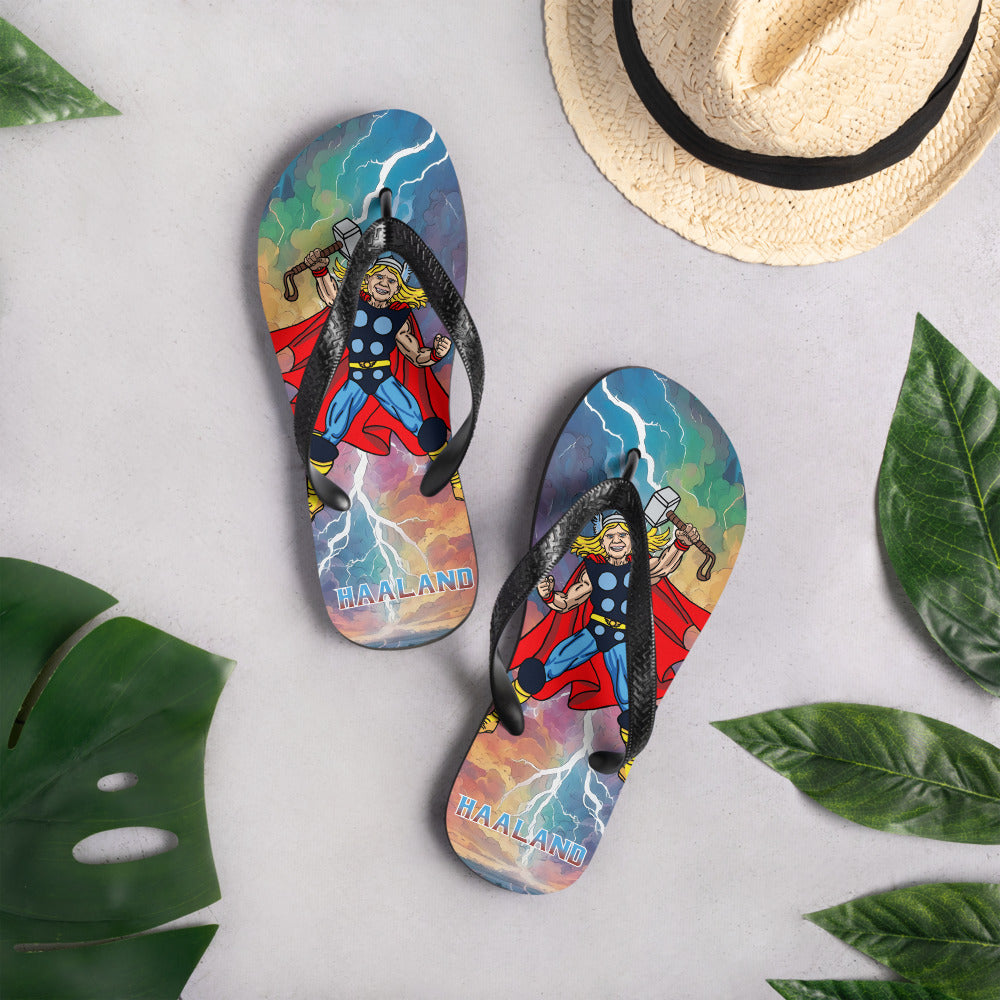 Erling Haaland Thor Avenger Manchester City Funny Football/ Soccer Meme Flip-Flops Flip Flops Erling Haaland Football Manchester City Thor Next Cult Brand