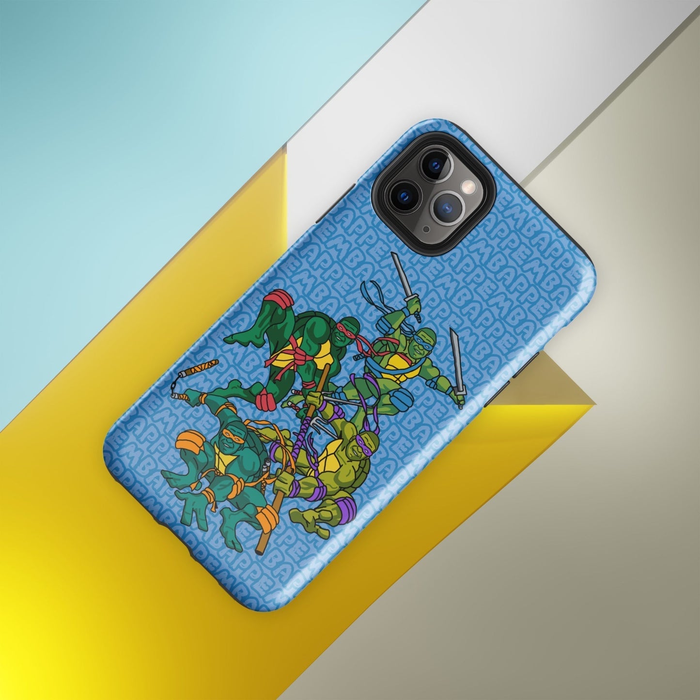 Kylian Mbappe Ninja Turtles funny football/ soccer meme Tough Case for iPhone® blue Glossy iPhone 11 Pro Max Mobile Phone Cases Football Kylian Mbappe Ninja Turtles PSG Real Madrid Next Cult Brand