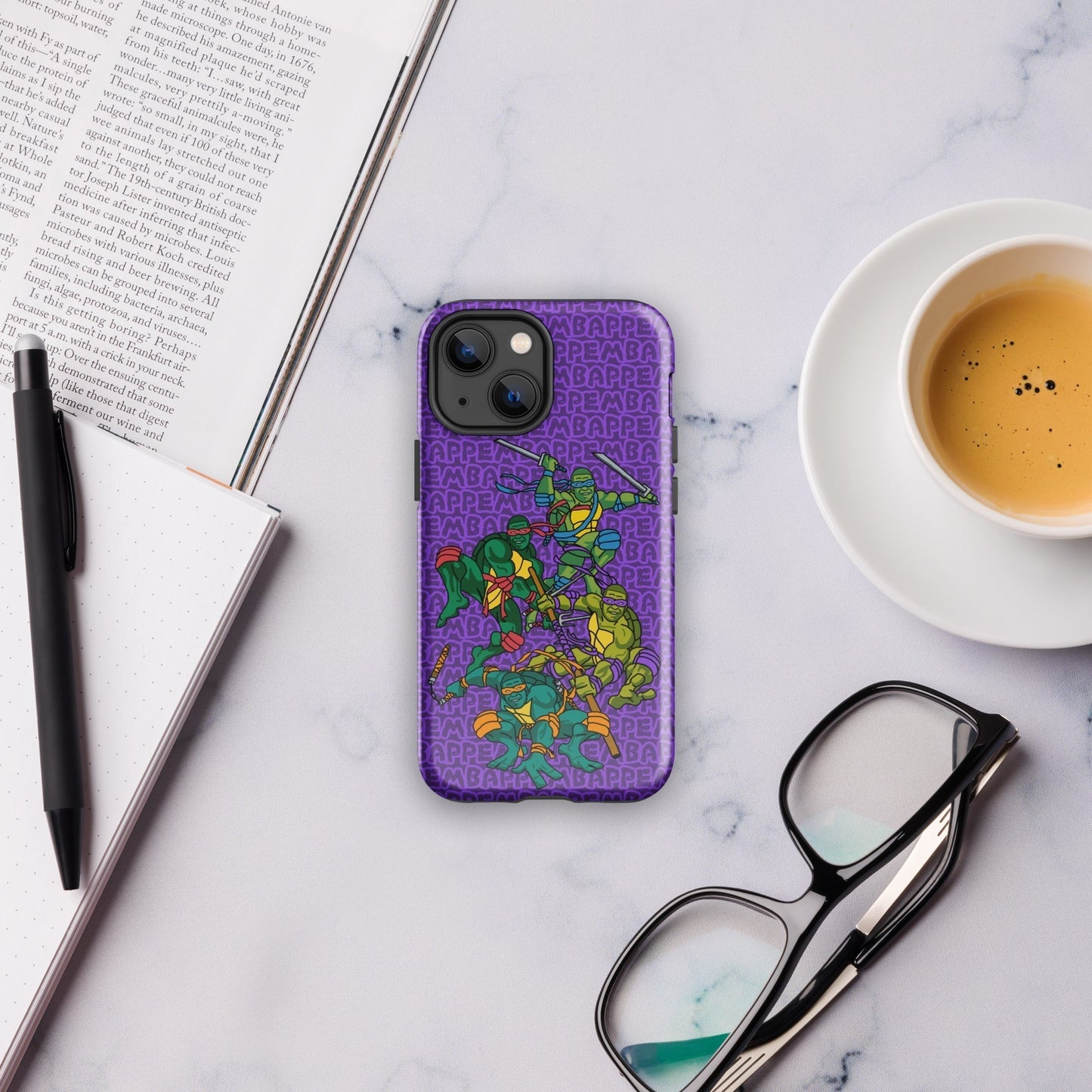 Kylian Mbappe Ninja Turtles funny football/ soccer meme Tough Case for iPhone® purple Glossy iPhone 13 mini Mobile Phone Cases Football Kylian Mbappe Ninja Turtles PSG Real Madrid Next Cult Brand