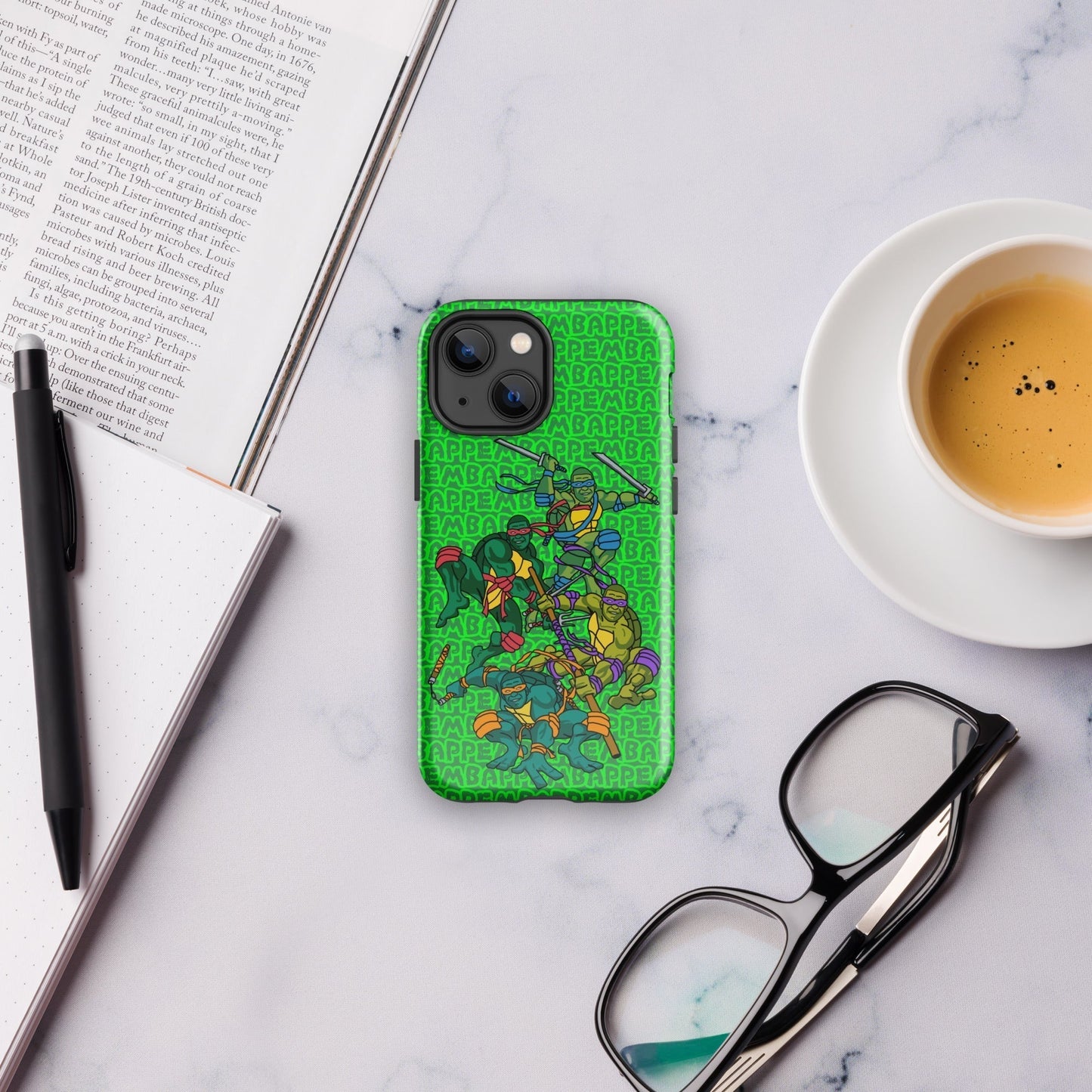 Kylian Mbappe Ninja Turtles funny football/ soccer meme Tough Case for iPhone® green Glossy iPhone 13 mini Mobile Phone Cases Football Kylian Mbappe Ninja Turtles PSG Real Madrid Next Cult Brand