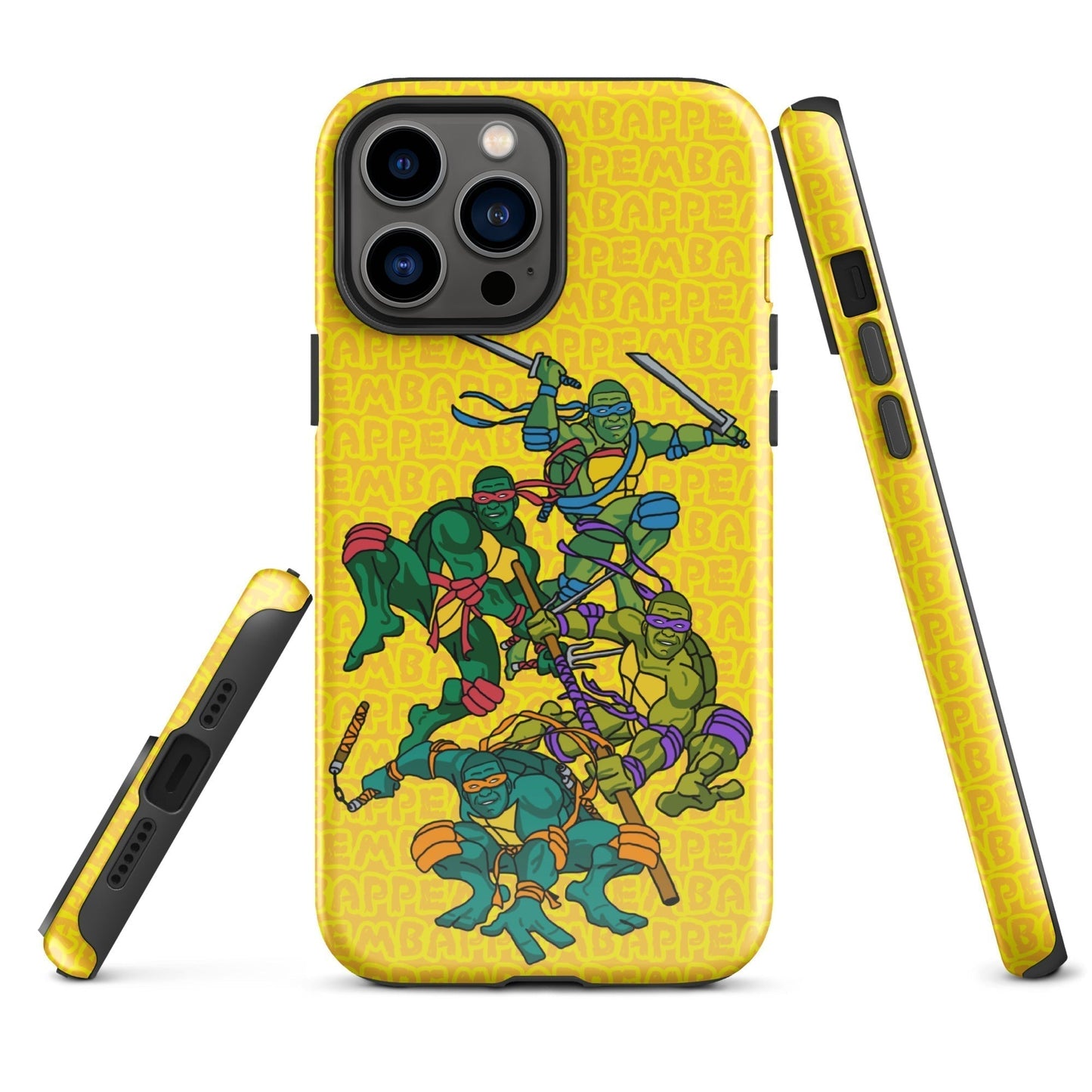 Kylian Mbappe Ninja Turtles funny football/ soccer meme Tough Case for iPhone® yellow Glossy iPhone 13 Pro Max Mobile Phone Cases Football Kylian Mbappe Ninja Turtles PSG Real Madrid Next Cult Brand