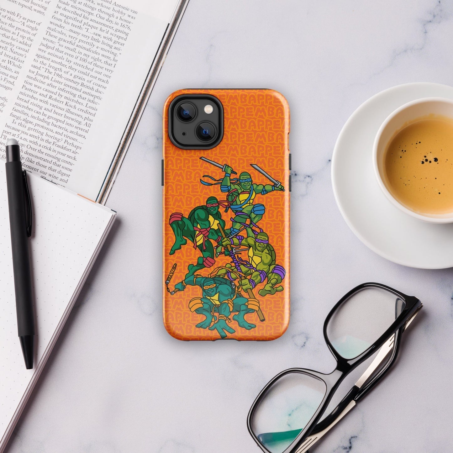 Kylian Mbappe Ninja Turtles funny football/ soccer meme Tough Case for iPhone® orange Glossy iPhone 14 Plus Mobile Phone Cases Football Kylian Mbappe Ninja Turtles PSG Real Madrid Next Cult Brand