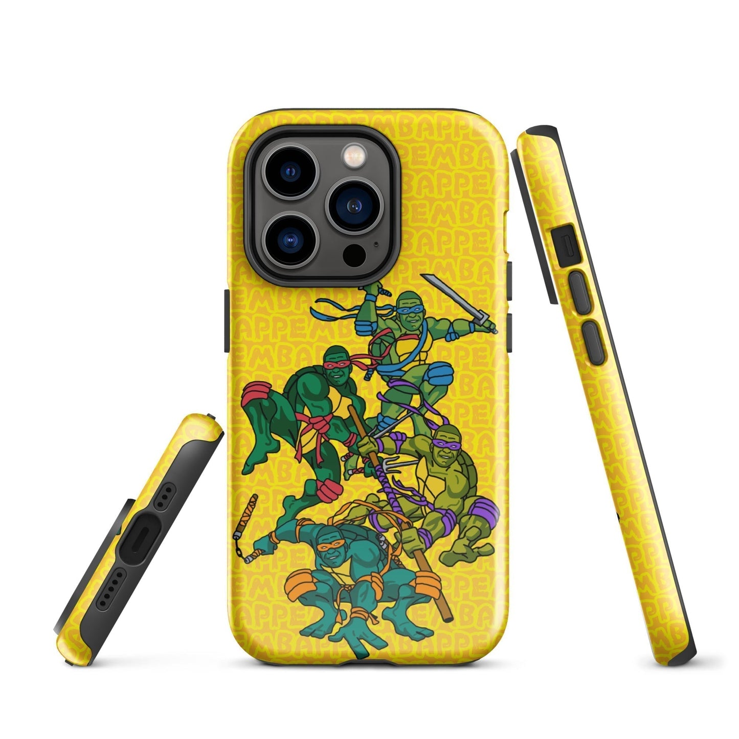Kylian Mbappe Ninja Turtles funny football/ soccer meme Tough Case for iPhone® yellow Glossy iPhone 14 Pro Mobile Phone Cases Football Kylian Mbappe Ninja Turtles PSG Real Madrid Next Cult Brand