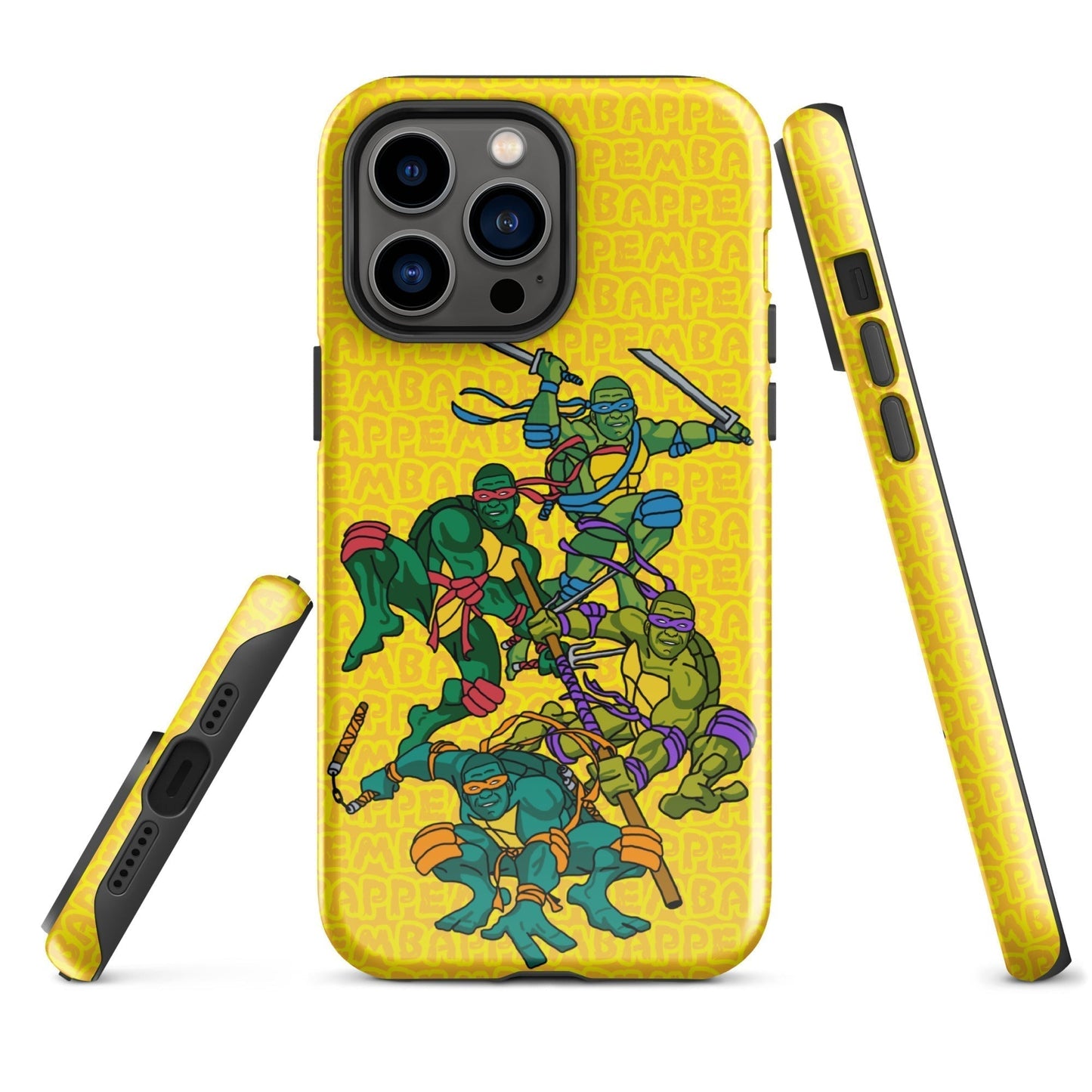 Kylian Mbappe Ninja Turtles funny football/ soccer meme Tough Case for iPhone® yellow Glossy iPhone 14 Pro Max Mobile Phone Cases Football Kylian Mbappe Ninja Turtles PSG Real Madrid Next Cult Brand