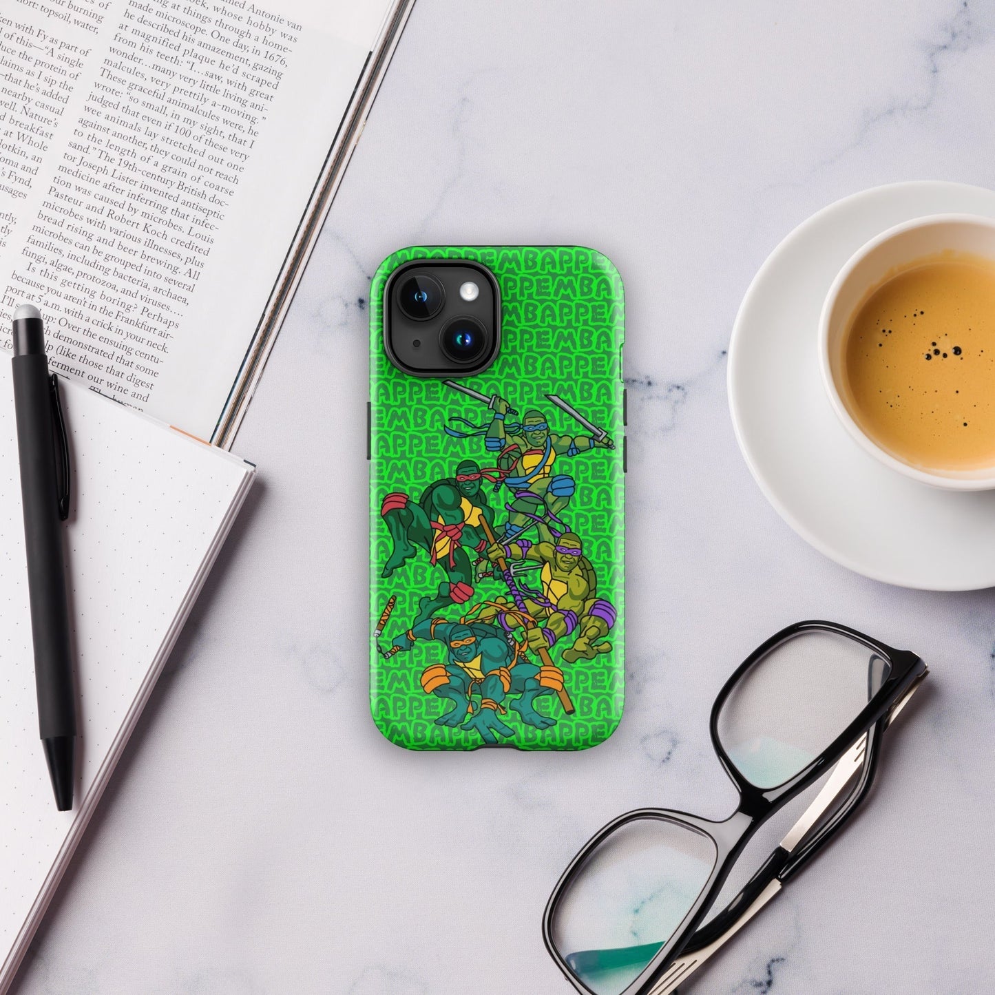 Kylian Mbappe Ninja Turtles funny football/ soccer meme Tough Case for iPhone® green Glossy iPhone 15 Mobile Phone Cases Football Kylian Mbappe Ninja Turtles PSG Real Madrid Next Cult Brand