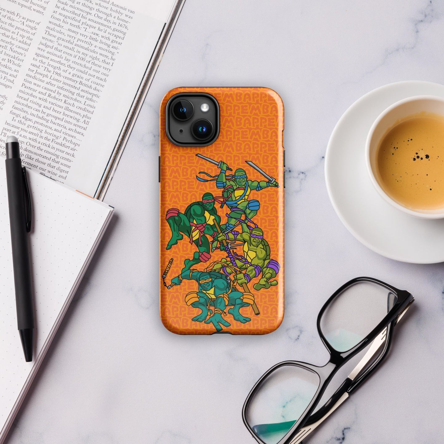 Kylian Mbappe Ninja Turtles funny football/ soccer meme Tough Case for iPhone® orange Glossy iPhone 15 Plus Mobile Phone Cases Football Kylian Mbappe Ninja Turtles PSG Real Madrid Next Cult Brand