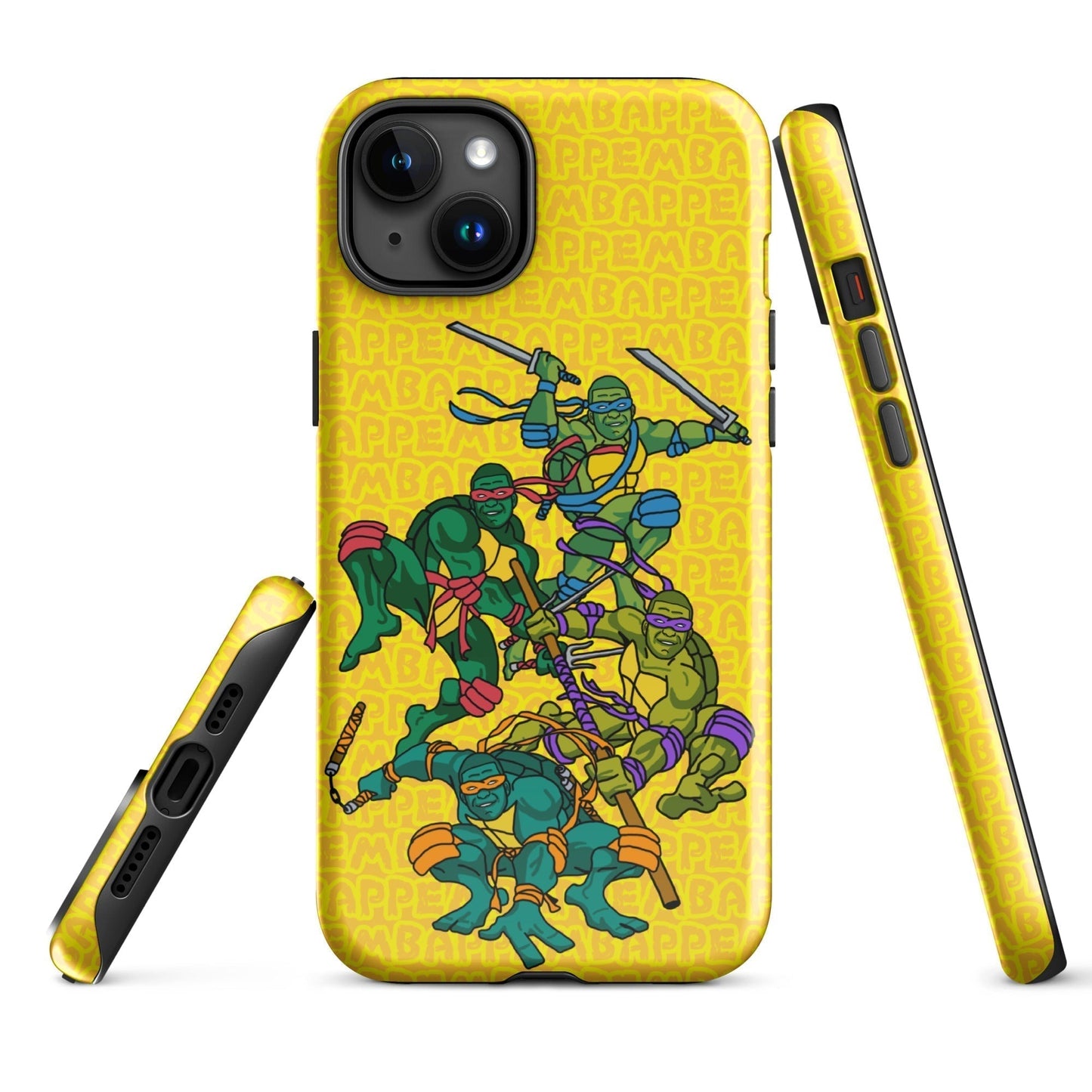 Kylian Mbappe Ninja Turtles funny football/ soccer meme Tough Case for iPhone® yellow Glossy iPhone 15 Plus Mobile Phone Cases Football Kylian Mbappe Ninja Turtles PSG Real Madrid Next Cult Brand