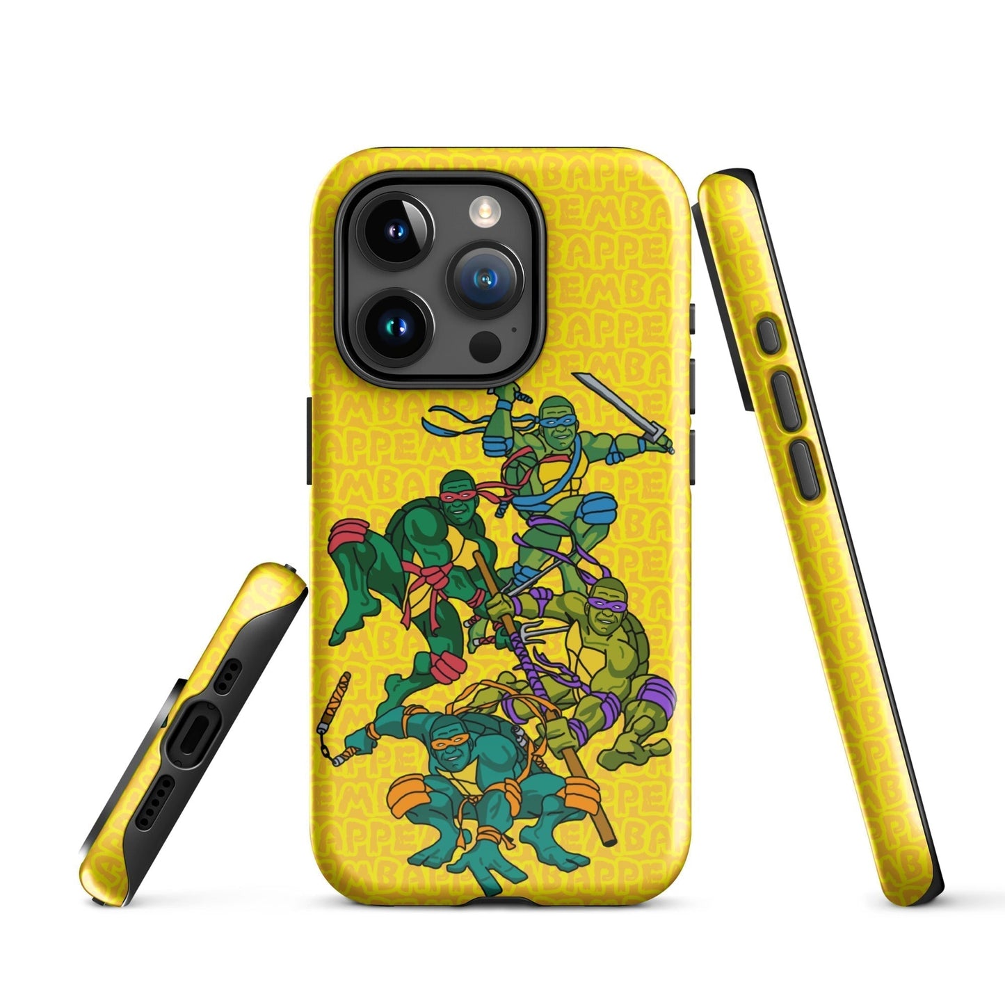 Kylian Mbappe Ninja Turtles funny football/ soccer meme Tough Case for iPhone® yellow Glossy iPhone 15 Pro Mobile Phone Cases Football Kylian Mbappe Ninja Turtles PSG Real Madrid Next Cult Brand