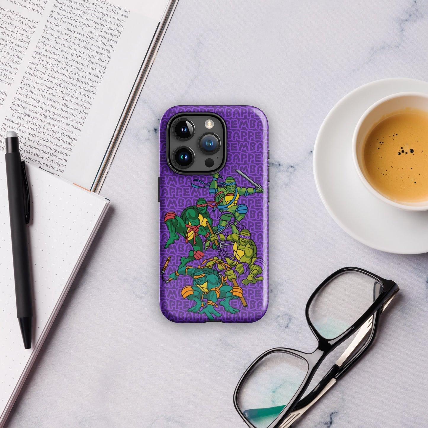Kylian Mbappe Ninja Turtles funny football/ soccer meme Tough Case for iPhone® purple Glossy iPhone 15 Pro Mobile Phone Cases Football Kylian Mbappe Ninja Turtles PSG Real Madrid Next Cult Brand