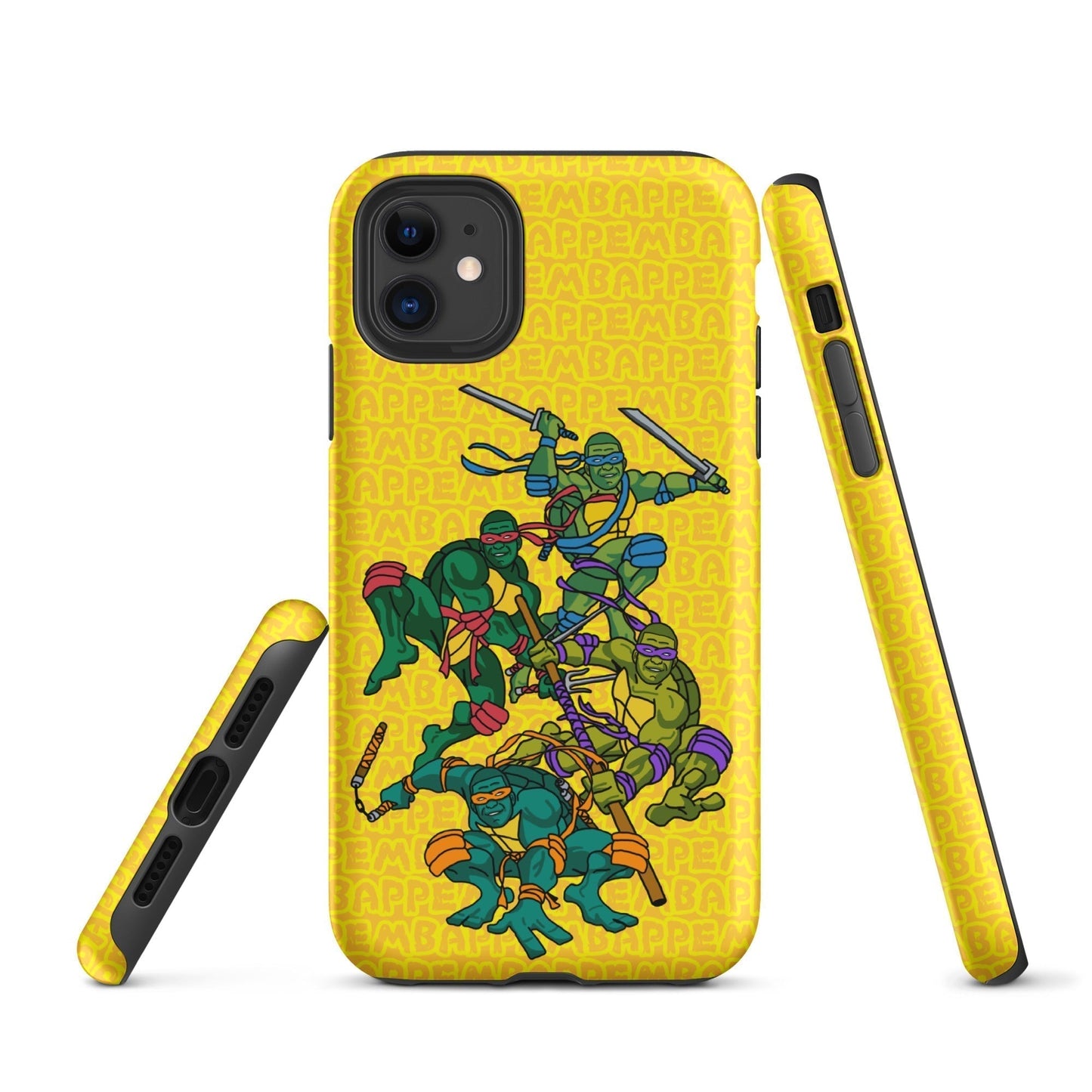 Kylian Mbappe Ninja Turtles funny football/ soccer meme Tough Case for iPhone® yellow Matte iPhone 11 Mobile Phone Cases Football Kylian Mbappe Ninja Turtles PSG Real Madrid Next Cult Brand