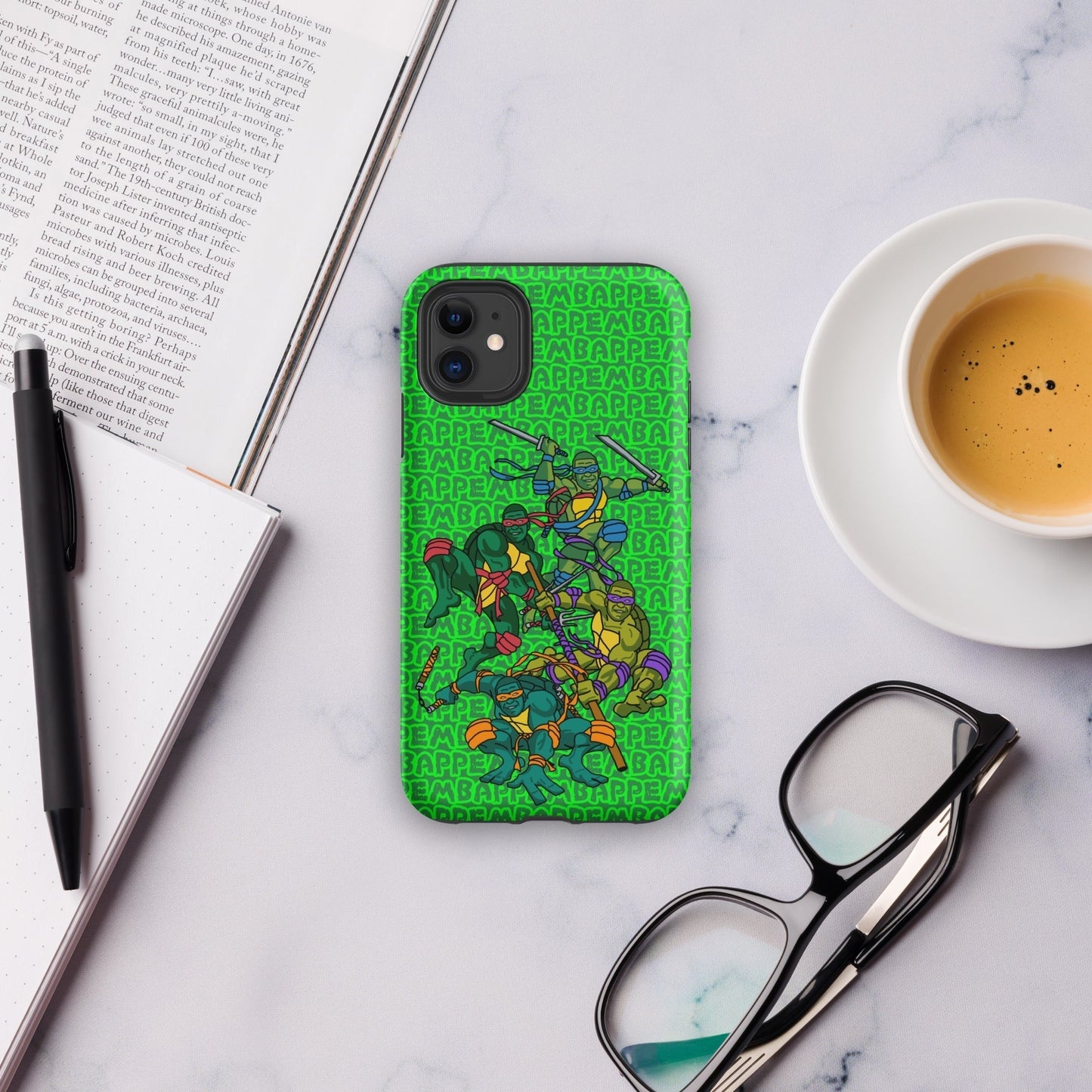 Kylian Mbappe Ninja Turtles funny football/ soccer meme Tough Case for iPhone® green Matte iPhone 11 Mobile Phone Cases Football Kylian Mbappe Ninja Turtles PSG Real Madrid Next Cult Brand