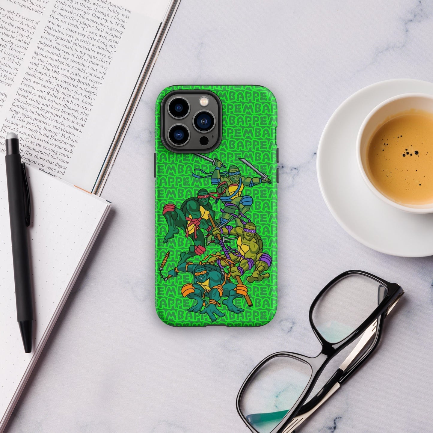 Kylian Mbappe Ninja Turtles funny football/ soccer meme Tough Case for iPhone® green Matte iPhone 13 Pro Max Mobile Phone Cases Football Kylian Mbappe Ninja Turtles PSG Real Madrid Next Cult Brand