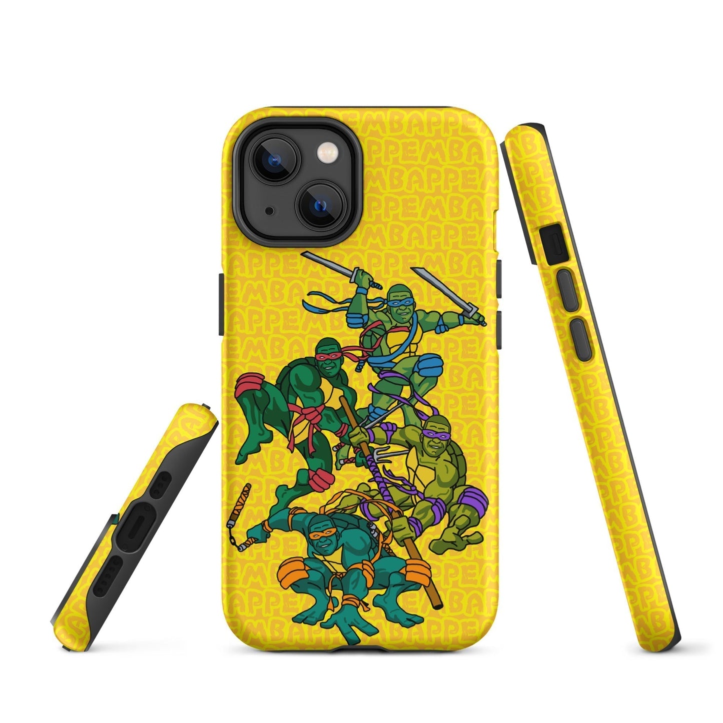Kylian Mbappe Ninja Turtles funny football/ soccer meme Tough Case for iPhone® yellow Matte iPhone 14 Mobile Phone Cases Football Kylian Mbappe Ninja Turtles PSG Real Madrid Next Cult Brand