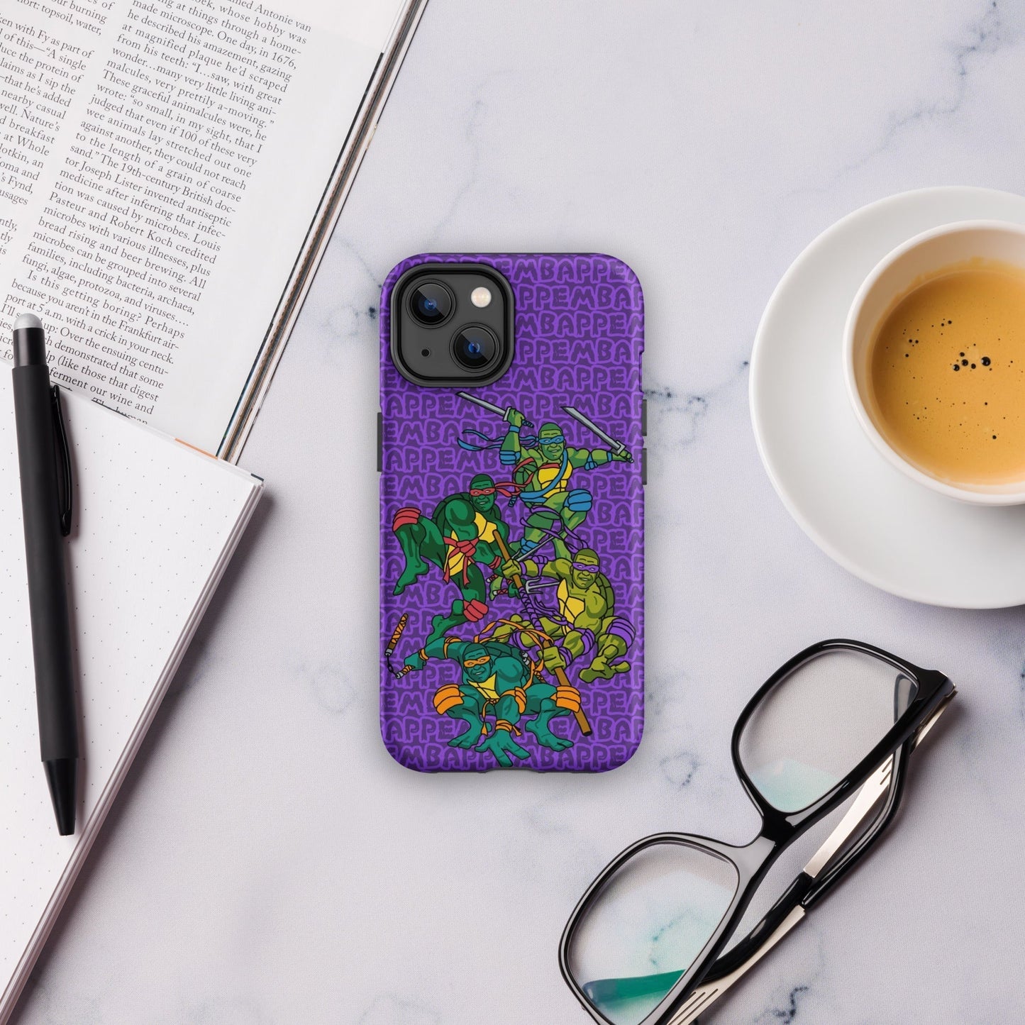 Kylian Mbappe Ninja Turtles funny football/ soccer meme Tough Case for iPhone® purple Matte iPhone 14 Mobile Phone Cases Football Kylian Mbappe Ninja Turtles PSG Real Madrid Next Cult Brand