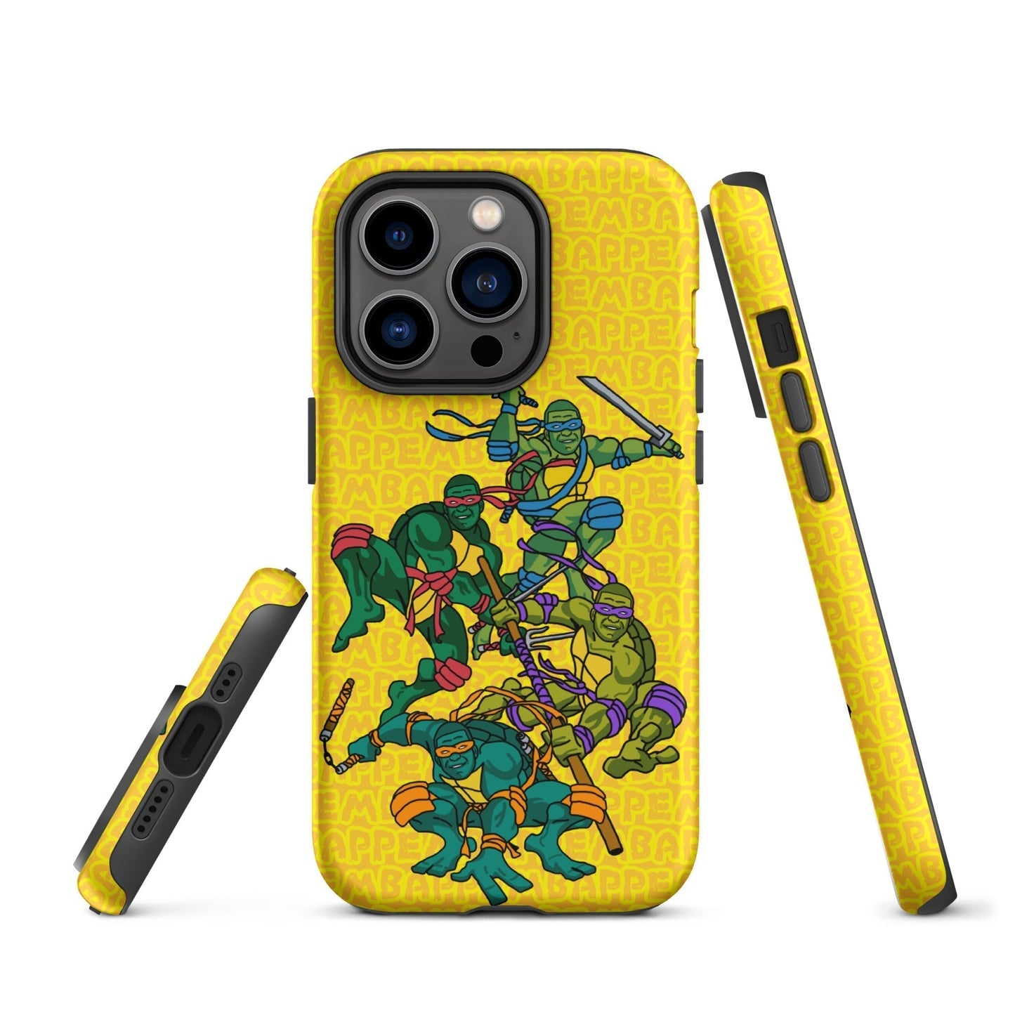 Kylian Mbappe Ninja Turtles funny football/ soccer meme Tough Case for iPhone® yellow Matte iPhone 14 Pro Mobile Phone Cases Football Kylian Mbappe Ninja Turtles PSG Real Madrid Next Cult Brand