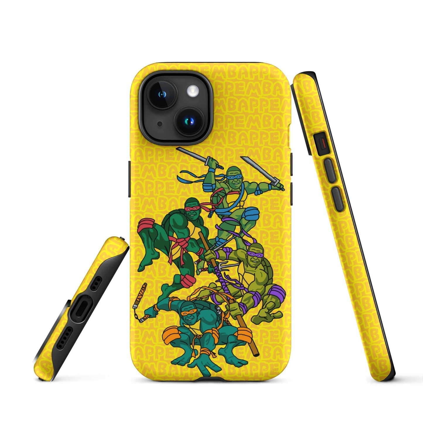 Kylian Mbappe Ninja Turtles funny football/ soccer meme Tough Case for iPhone® yellow Matte iPhone 15 Mobile Phone Cases Football Kylian Mbappe Ninja Turtles PSG Real Madrid Next Cult Brand