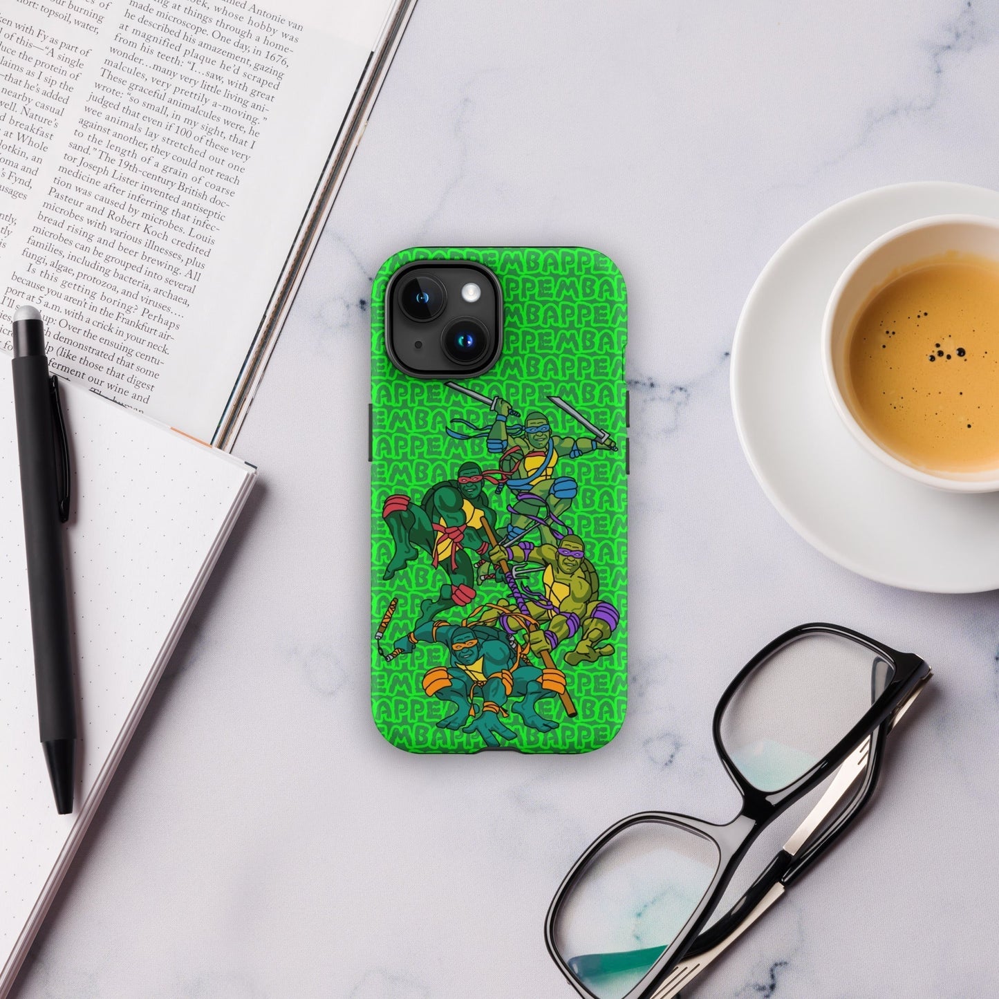 Kylian Mbappe Ninja Turtles funny football/ soccer meme Tough Case for iPhone® green Matte iPhone 15 Mobile Phone Cases Football Kylian Mbappe Ninja Turtles PSG Real Madrid Next Cult Brand