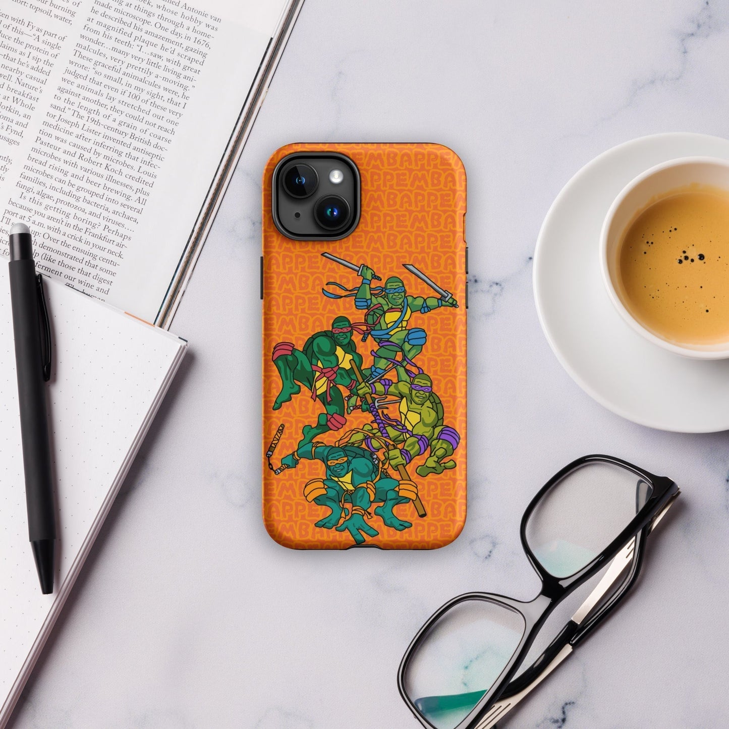 Kylian Mbappe Ninja Turtles funny football/ soccer meme Tough Case for iPhone® orange Matte iPhone 15 Plus Mobile Phone Cases Football Kylian Mbappe Ninja Turtles PSG Real Madrid Next Cult Brand