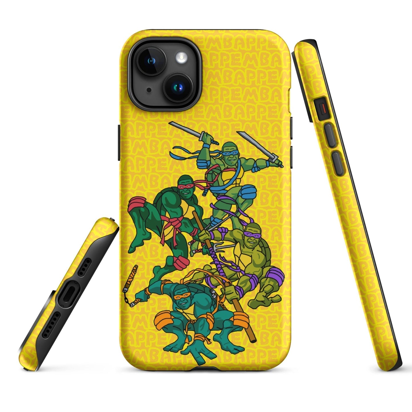 Kylian Mbappe Ninja Turtles funny football/ soccer meme Tough Case for iPhone® yellow Matte iPhone 15 Plus Mobile Phone Cases Football Kylian Mbappe Ninja Turtles PSG Real Madrid Next Cult Brand