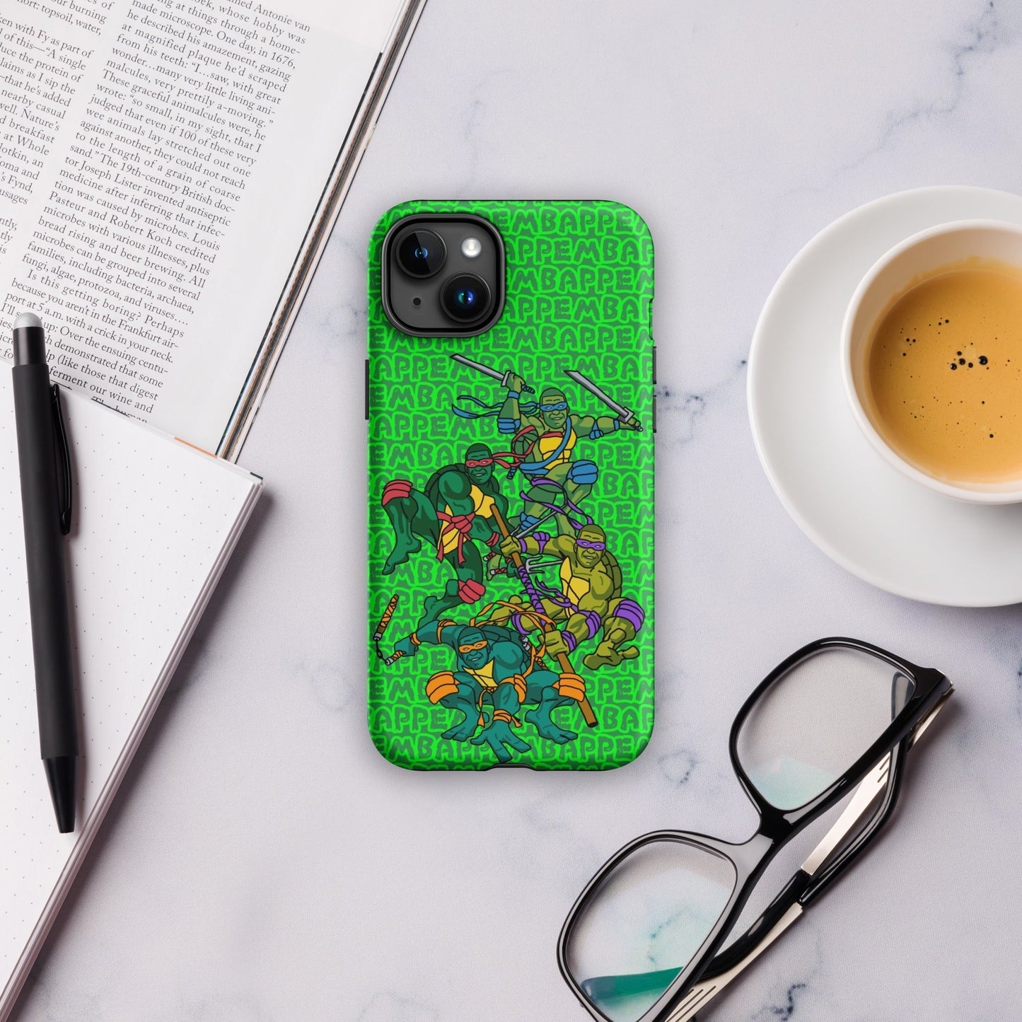 Kylian Mbappe Ninja Turtles funny football/ soccer meme Tough Case for iPhone® green Matte iPhone 15 Plus Mobile Phone Cases Football Kylian Mbappe Ninja Turtles PSG Real Madrid Next Cult Brand