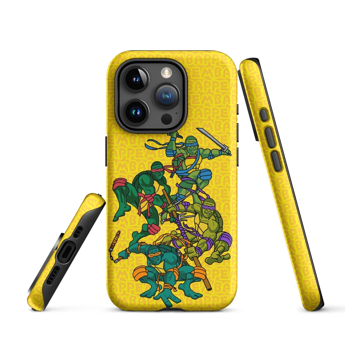 Kylian Mbappe Ninja Turtles funny football/ soccer meme Tough Case for iPhone® yellow Matte iPhone 15 Pro Mobile Phone Cases Football Kylian Mbappe Ninja Turtles PSG Real Madrid Next Cult Brand