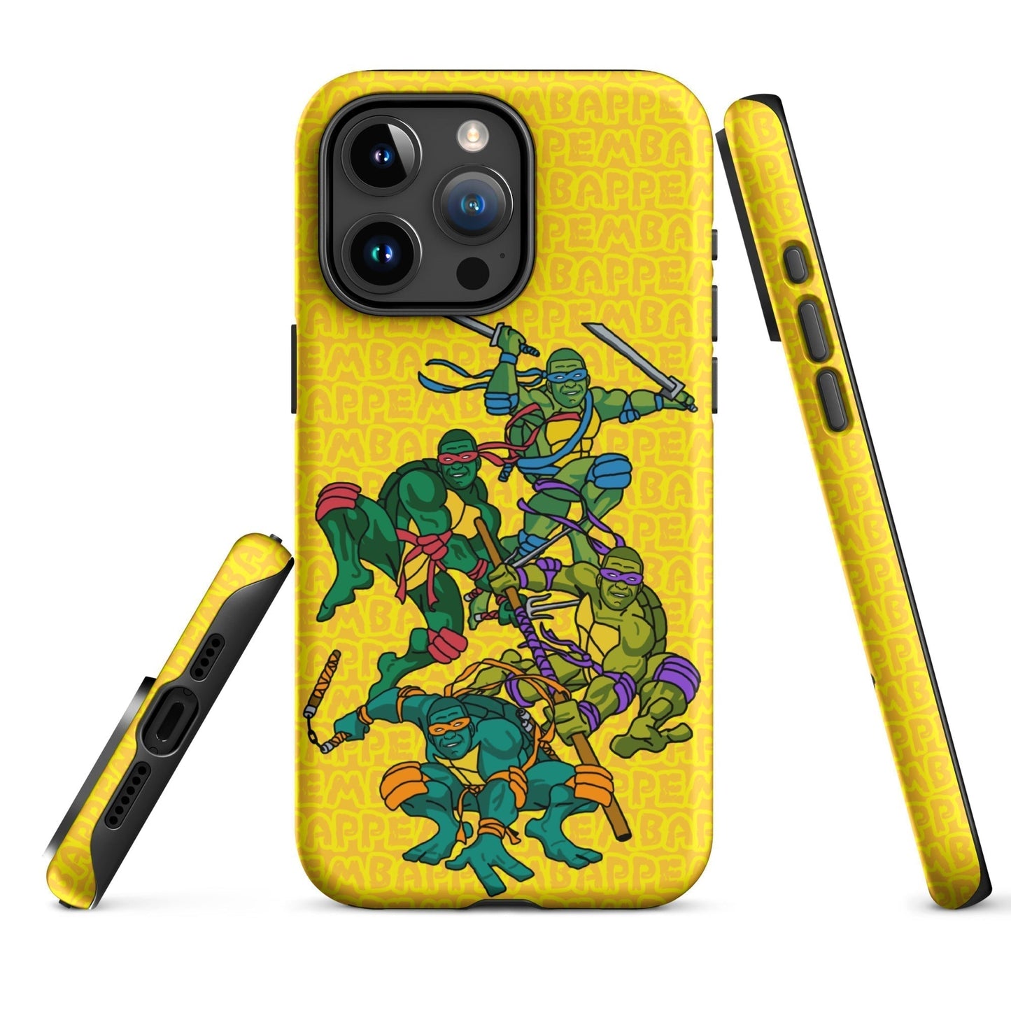 Kylian Mbappe Ninja Turtles funny football/ soccer meme Tough Case for iPhone® yellow Matte iPhone 15 Pro Max Mobile Phone Cases Football Kylian Mbappe Ninja Turtles PSG Real Madrid Next Cult Brand