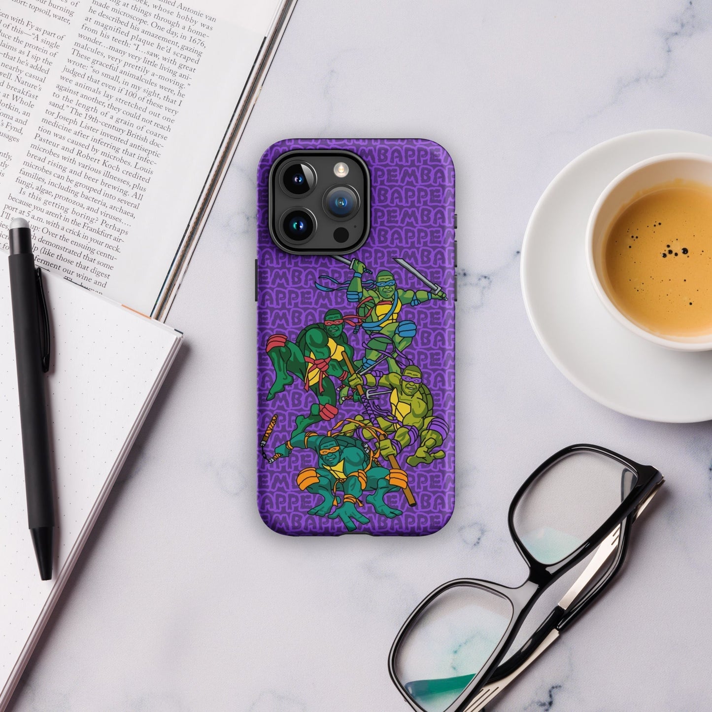Kylian Mbappe Ninja Turtles funny football/ soccer meme Tough Case for iPhone® purple Matte iPhone 15 Pro Max Mobile Phone Cases Football Kylian Mbappe Ninja Turtles PSG Real Madrid Next Cult Brand