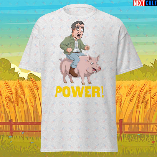 Power Pig Farming Jeremy Clarkson's Farm Diddly Squat Grand Tour Top Gear Funny Meme Cartoon Unisex tee Ash T-shirts Clarkson's Farm Grand Tour Jeremy Clarkson Top Gear TV Shows Next Cult Brand