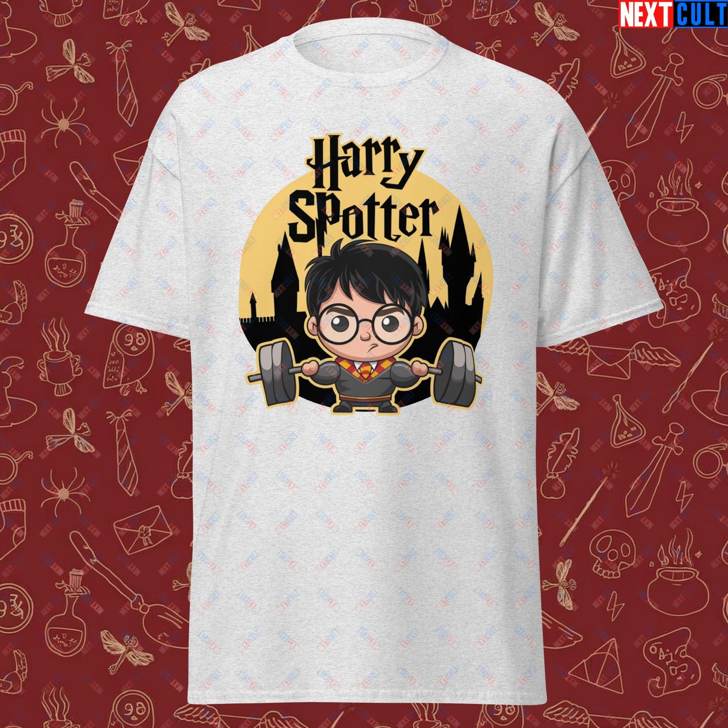 Harry Spotter Funny Gym Meme Weightlifting Bodybuilding Fitness Workout Unisex classic tee Ash T-shirts Bodybuilding Books Fitness Gym Harry Potter Powerlifting Pump Cover TV Workout Next Cult Brand