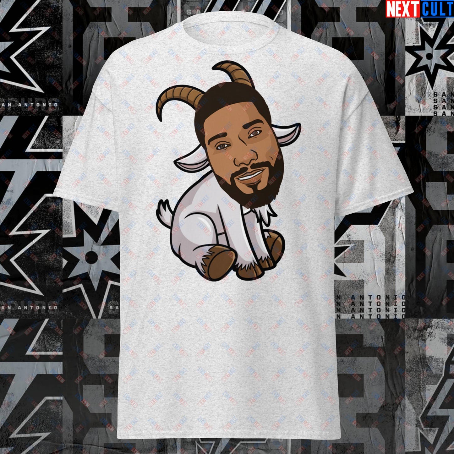 Tim Duncan G.O.A.T. T-Shirt - San Antonio Spurs Basketball Meme Tee - Greatest of All Time Funny Cartoon Top for Spurs Fans - Perfect Gift for Basketball Lovers Ash T-shirts Basketball G.O.A.T. NBA San Antonio Spurs Tim Duncan Next Cult Brand