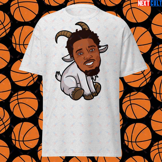 Donovan Mitchell G.O.A.T. T-Shirt - Cleveland Cavaliers Basketball Meme Tee - Funny GOAT Cartoon Top for Basketball Fans - Perfect Gift for Cavs Supporters Ash T-shirts Basketball Cleveland Cavaliers Donovan Mitchell G.O.A.T. NBA Next Cult Brand