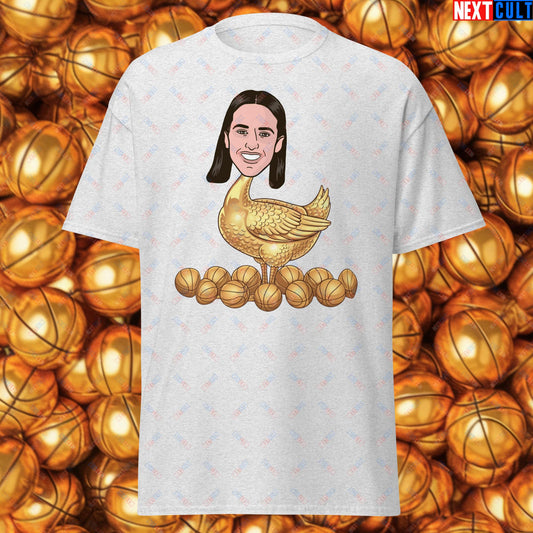 Caitlin Clark Golden Goose T-Shirt - Funny WNBA Indiana Fever Basketball Meme Top - Golden Basketball Laying Goose Design for Fans - Perfect Gift for Basketball Lovers Ash T-shirts Basketball Caitlin Clark Indiana Fever WNBA Next Cult Brand
