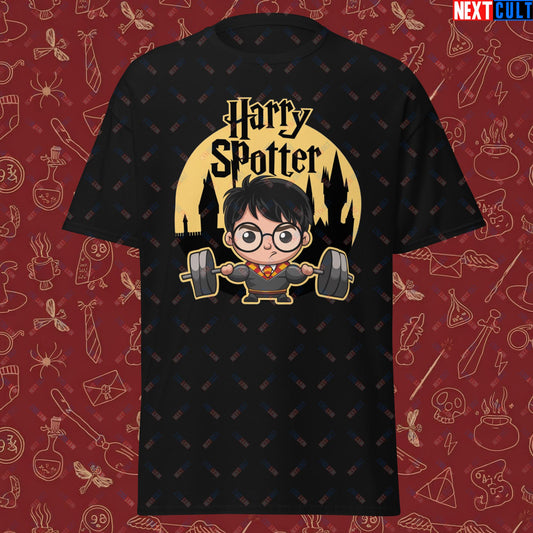 Harry Spotter Funny Gym Meme Weightlifting Bodybuilding Fitness Workout Unisex classic tee Black T-shirts Bodybuilding Books Fitness Gym Harry Potter Powerlifting Pump Cover TV Workout Next Cult Brand