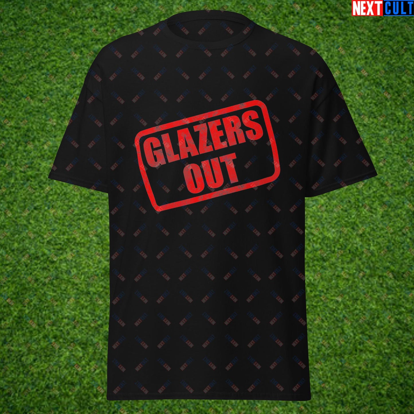 Glazers Out Stop The Glazers Ruining Manchester United Fan Protest Against Glazers Unisex tee Black T-shirts Football GlazersOut Manchester United RatcliffeOut Next Cult Brand