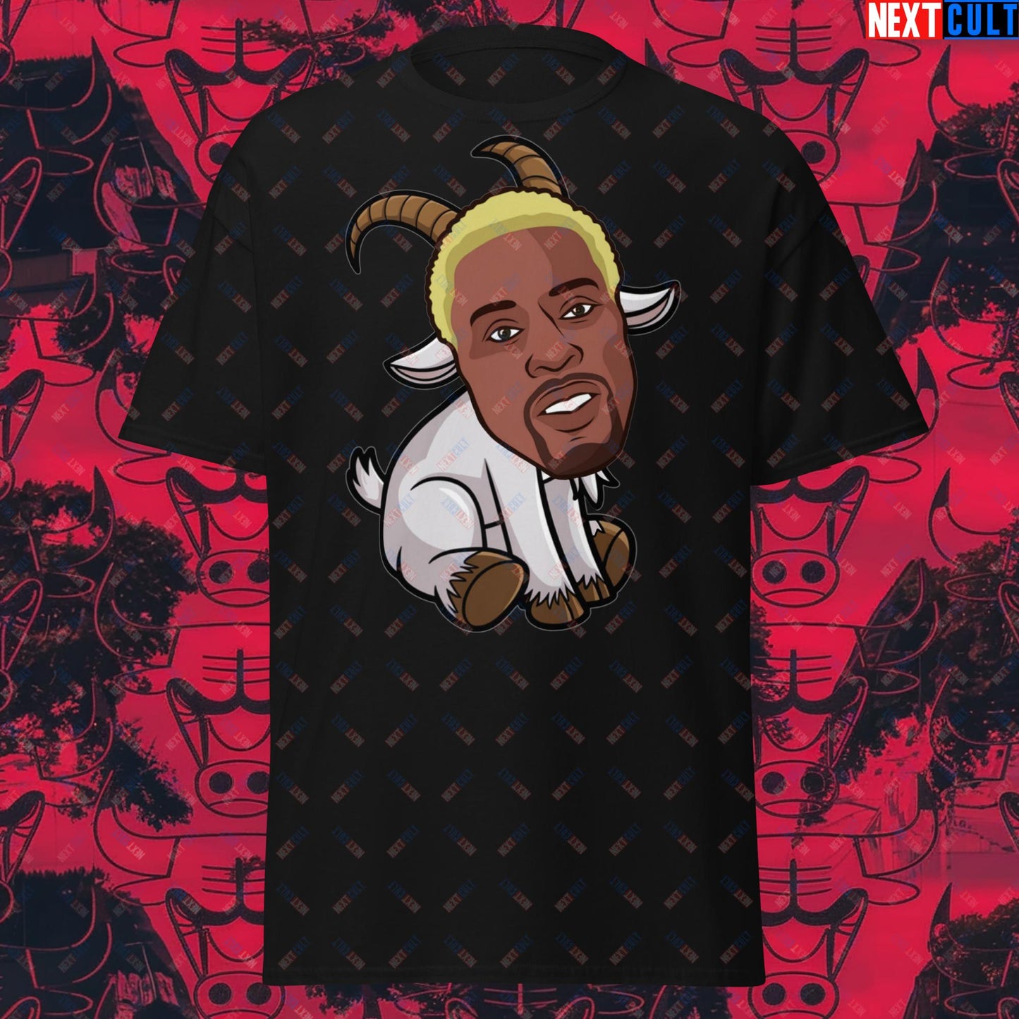 Dennis Rodman G.O.A.T. T-Shirt - Chicago Bulls Basketball Meme Casual Top - Greatest of All Time Funny Tee for Basketball Fans - Perfect Gift for Rodman Fans Black T-shirts Basketball Chicago Bulls Dennis Rodman Detroit Pistons G.O.A.T. NBA Next Cult Brand