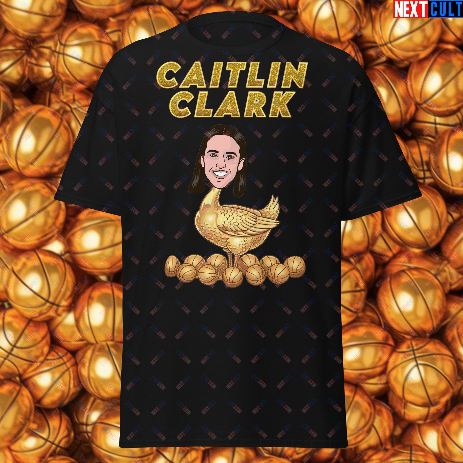 Caitlin Clark Golden Goose T-Shirt - Women's Basketball Meme Casual Top - Indiana Fever & WNBA Fan Gift - Funny Cartoon Tee for Basketball Lovers Black T-shirts Basketball Caitlin Clark Indiana Fever WNBA Next Cult Brand