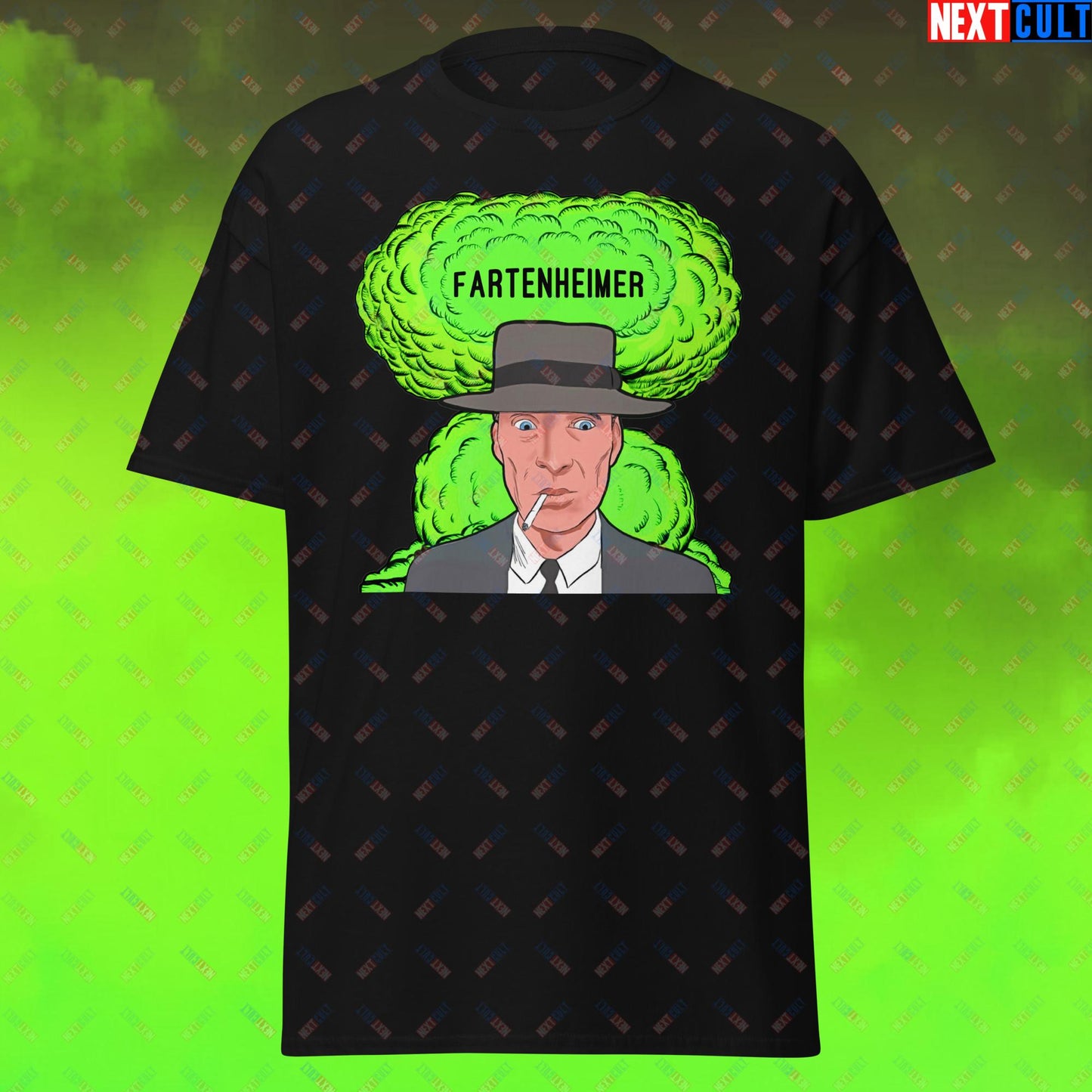 Fartenheimer T-Shirt - Funny Fart Meme Top Inspired by Oppenheimer & Nuclear Explosions - Toilet Humor Tee Featuring Cillian Murphy Parody - Perfect Gift for Meme Lovers Black T-shirts Cillian Murphy Movies Oppenheimer Next Cult Brand