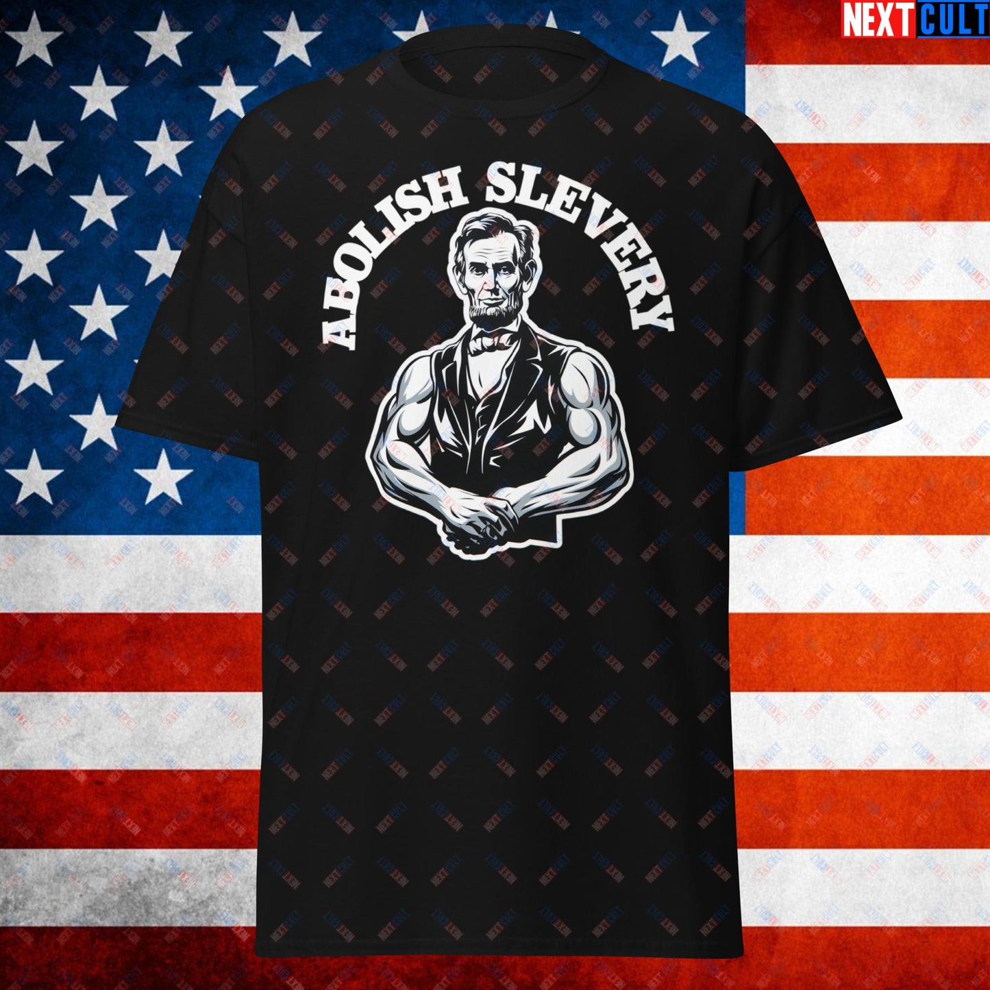 Funny Abolish Sleevery Gym T-Shirt – Abraham Lincoln Huge Arms Meme Tee for Weightlifting, Bodybuilding & Fitness Gains T-shirts 4th of July Abraham Lincoln Bodybuilding Fitness Gym Pump Cover Workout Next Cult Brand