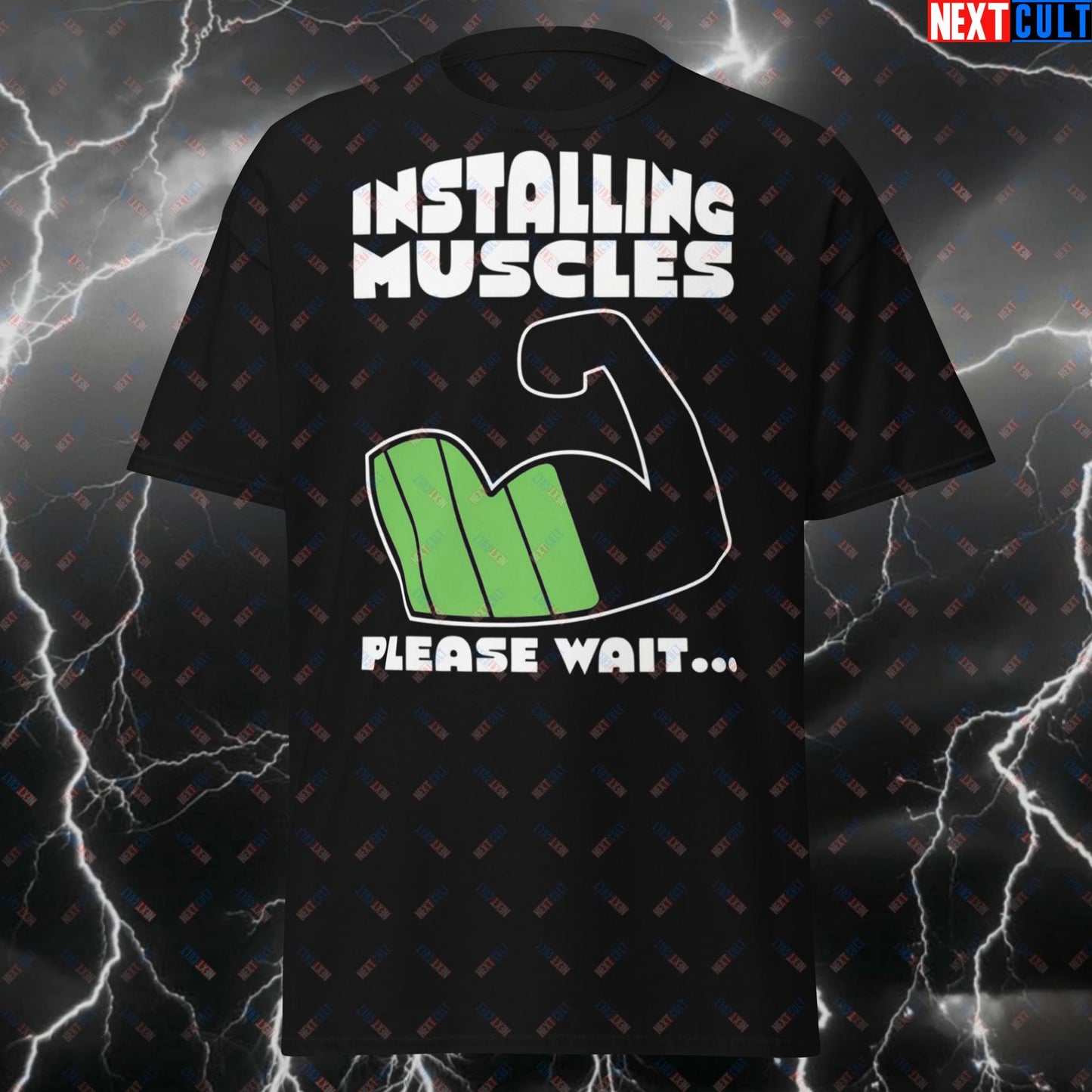 Funny Gym Bro T-Shirt - Installing Muscles Downloading Gains Meme Tee for Weightlifting & Bodybuilding Fitness Lovers T-shirts Bodybuilding Fitness Gym Pump Cover Workout Next Cult Brand