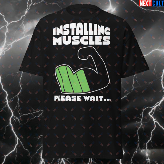 Funny Gym Bro T-Shirt - Installing Muscles Downloading Gains Meme Tee for Weightlifting & Bodybuilding Fitness Lovers T-shirts Bodybuilding Fitness Gym Pump Cover Workout Next Cult Brand