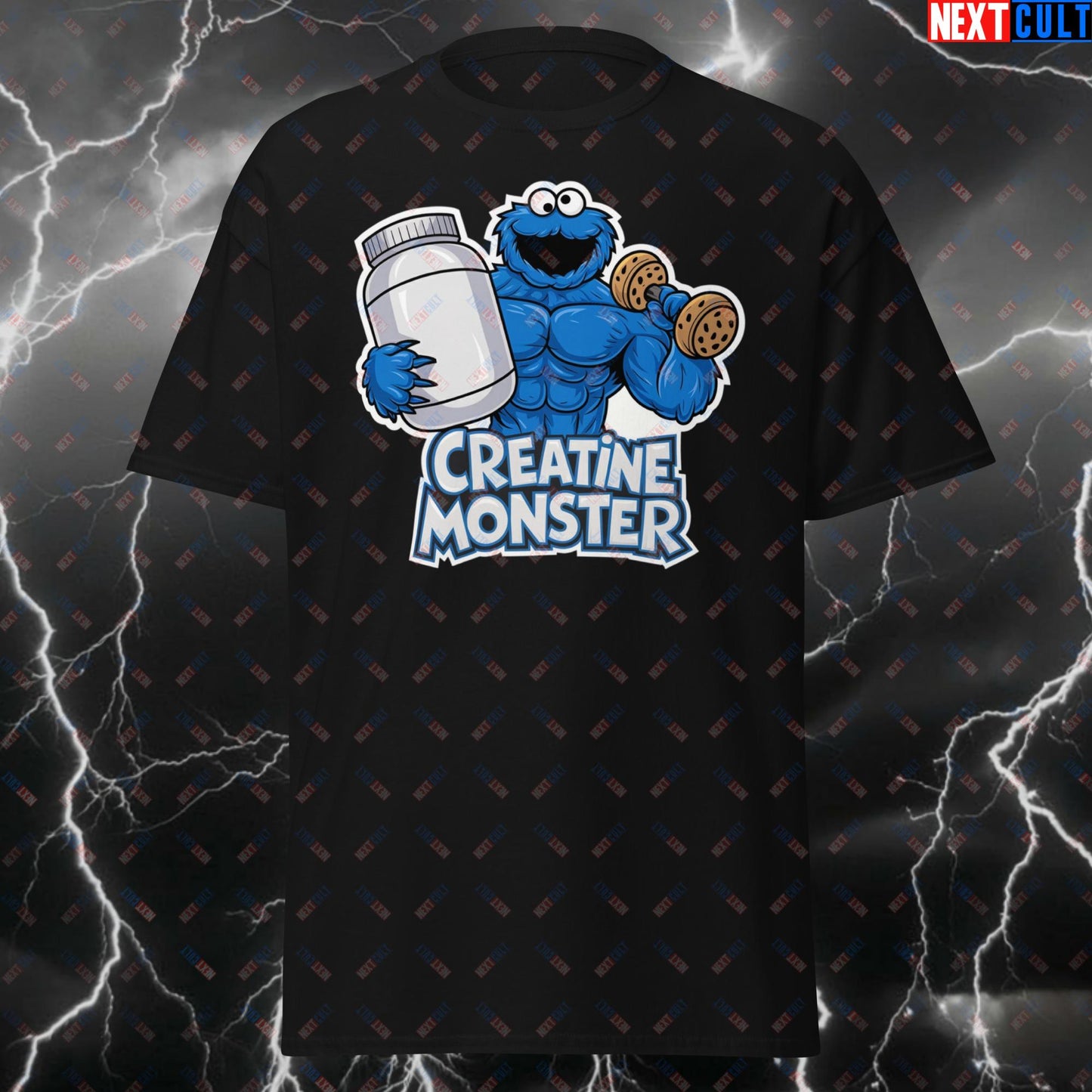 Creatine Monster T-Shirt - Funny Gym Bro Tee for Weightlifting, Bodybuilding & Fitness Gains - Meme Workout Shirt Black T-shirts Bodybuilding Cookie Monster Fitness Gym Pump Cover TV Workout Next Cult Brand