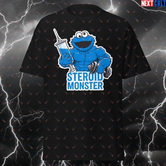 Funny Enhanced Not Natty Gym T-Shirt - Steroid Monster Meme Tee for Lifters, Bodybuilding & Fitness Gains Black T-shirts Bodybuilding Cookie Monster Fitness Gym Pump Cover Steroids TV Workout Next Cult Brand