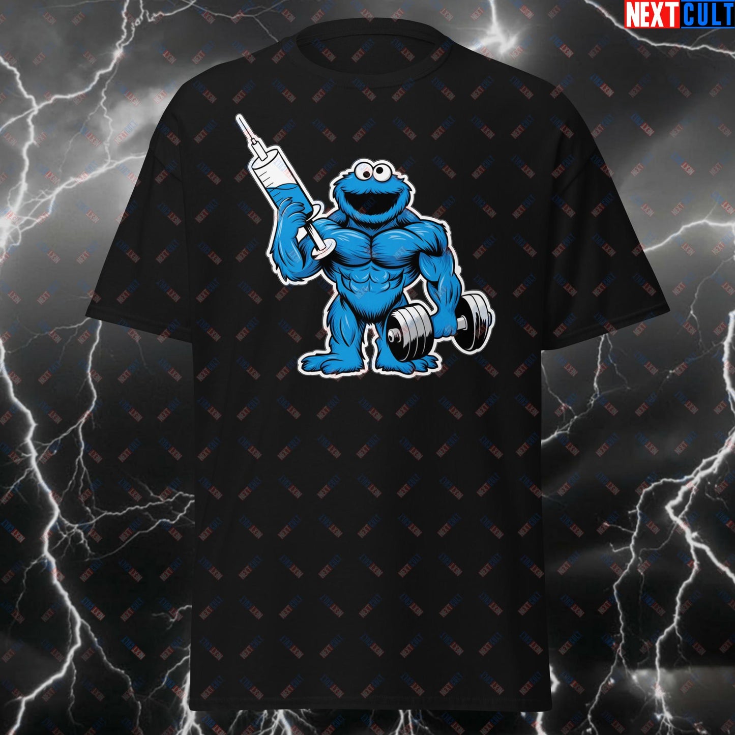 Enhanced Monster Gym T-Shirt - Funny Non-Natty Monster Lifters Tee for Gym Bros, Workout & Bodybuilding Meme Tshirt Black T-shirts Bodybuilding Cookie Monster Fitness Gym Pump Cover Steroids TV Workout Next Cult Brand