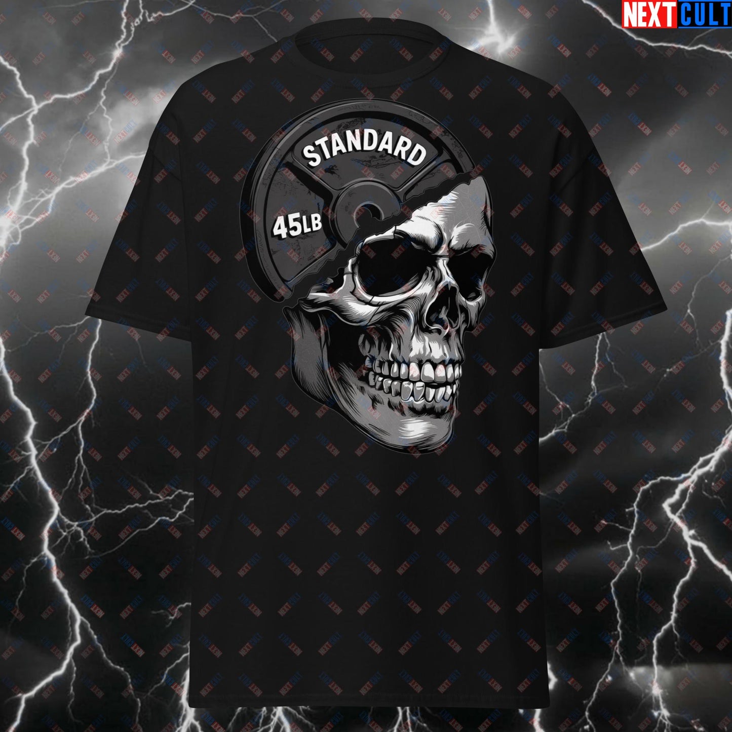 Gymhead Skull Plate T-Shirt - Funny Powerlifting Gym Tee for Lifters, Workout Meme Shirt for Gym Bros & Fitness Gains Black T-shirts Bodybuilding Fitness Gym Halloween Powerlifting Pump Cover Workout Next Cult Brand