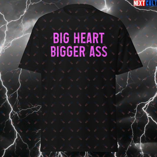 Big Heart Bigger Ass Gym T-Shirt - Funny Booty Workout Tee for Lifters, Bodybuilding & Fitness Meme Lovers Black T-shirts Bodybuilding Fitness Gym Leg Day Pump Cover Workout Next Cult Brand